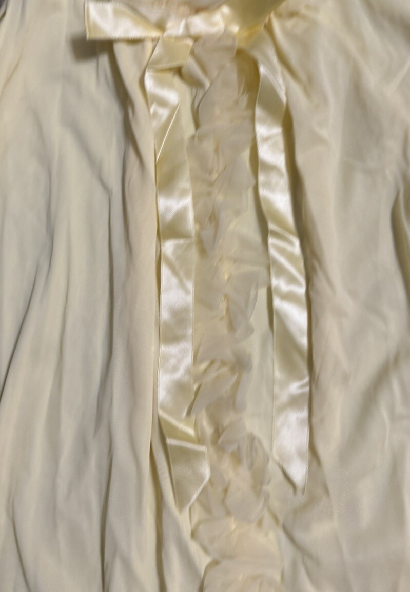 Vgt 60’s Sculptress Pale Yellow Sheer Nylon Lingerie Satin Ribbon Ruffles Sz S