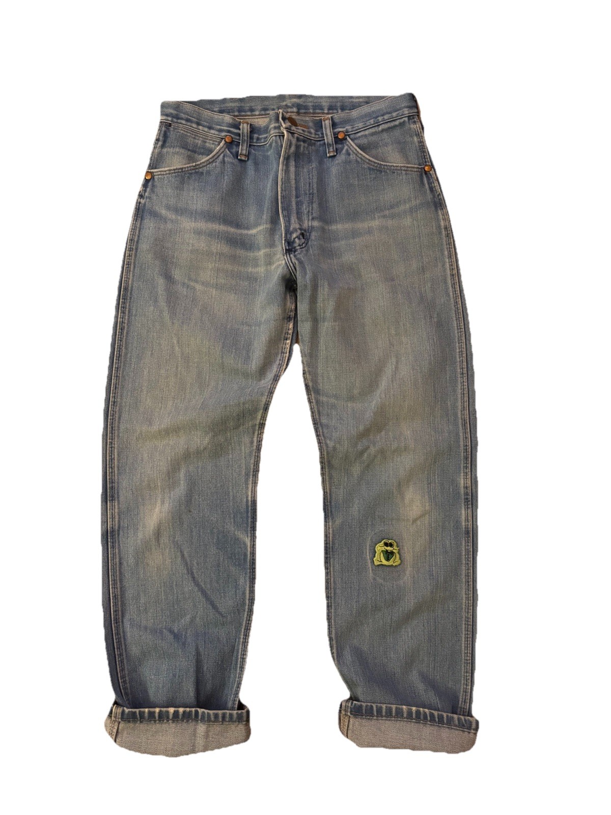 Vintage Wrangler 1970s Jeans USA Scovill Zipper Boho Patch Faded Hippie 29×29