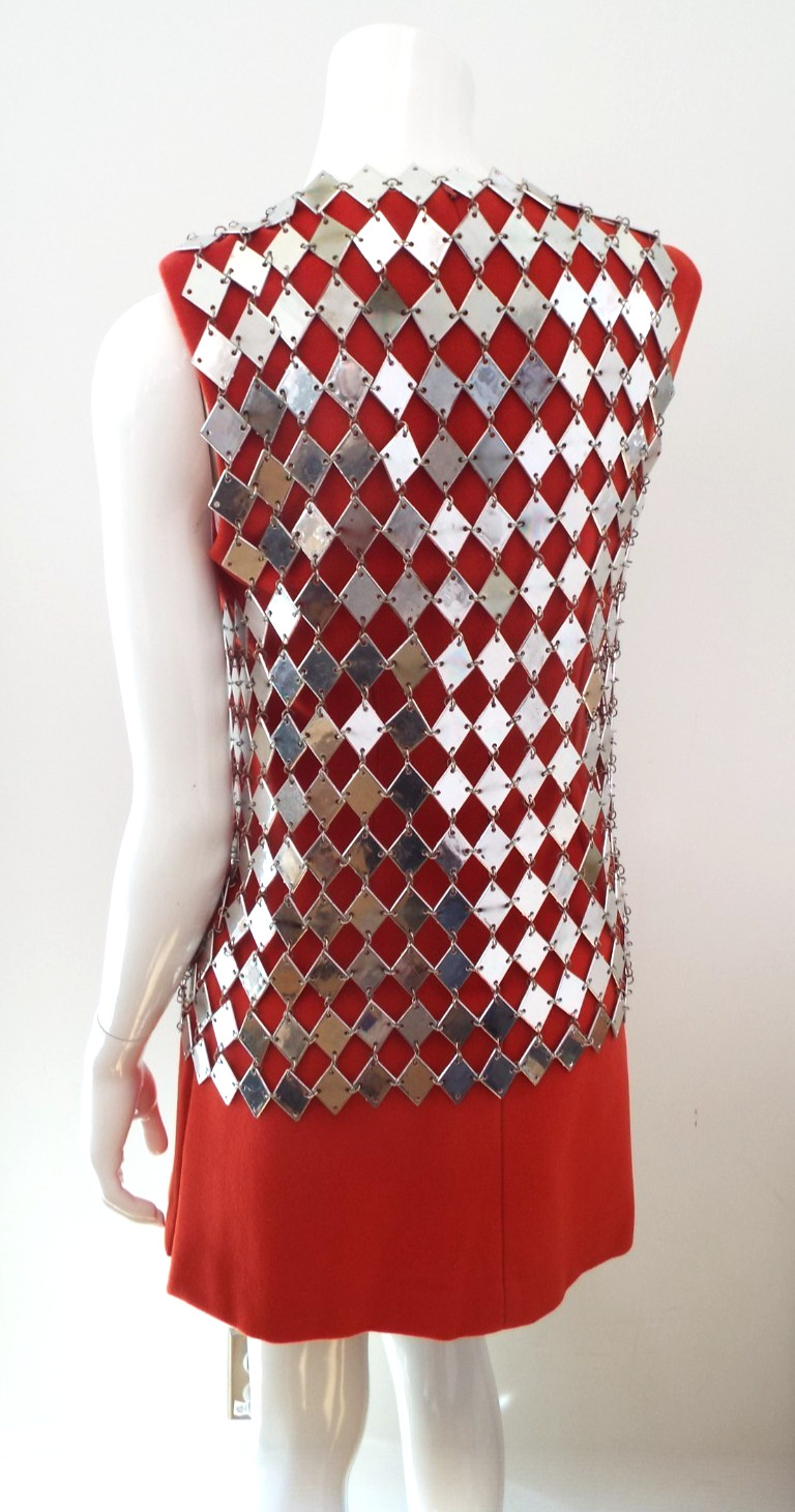 VTG 1960s Silver Tone Chainmail Long Vest Top Mirror Finish Paillette Chain Mail