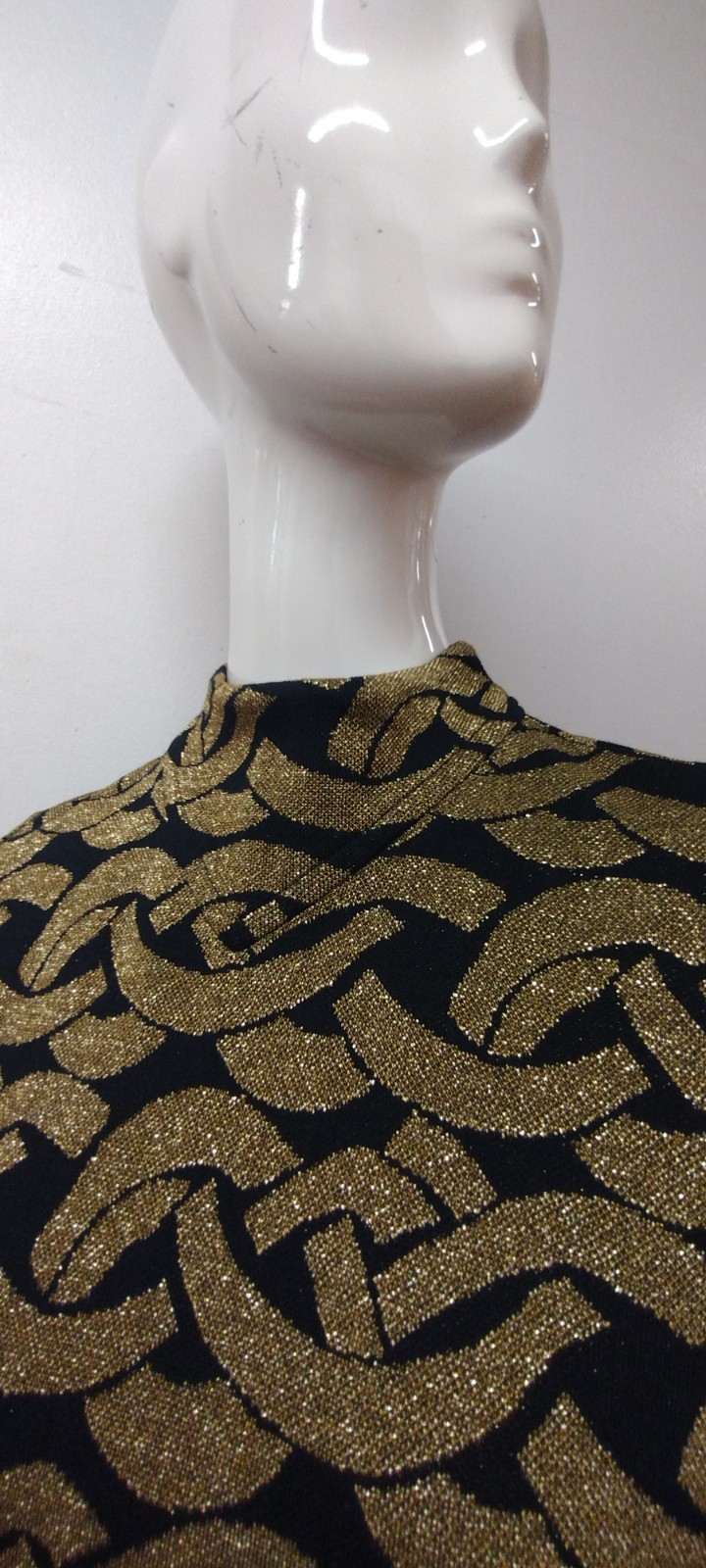 Vintage 60s Mod Mini Dress Gold Metallic Virgin Wool KIMBERLY M MOCK LONG SLEEVE
