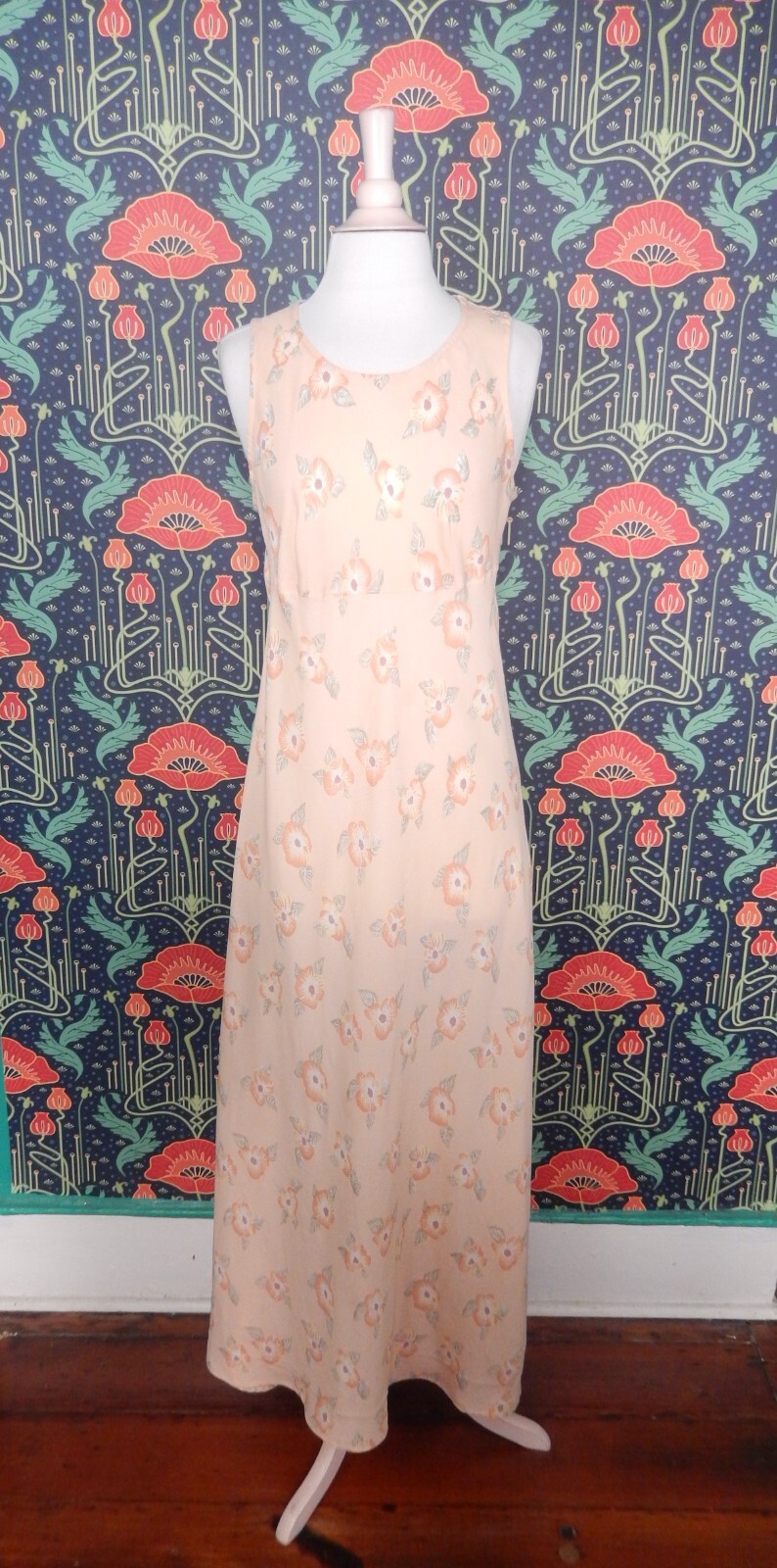 Vintage 90’s Y2K Peach Contempo Floral Cottagecore Grunge Maxi Dress