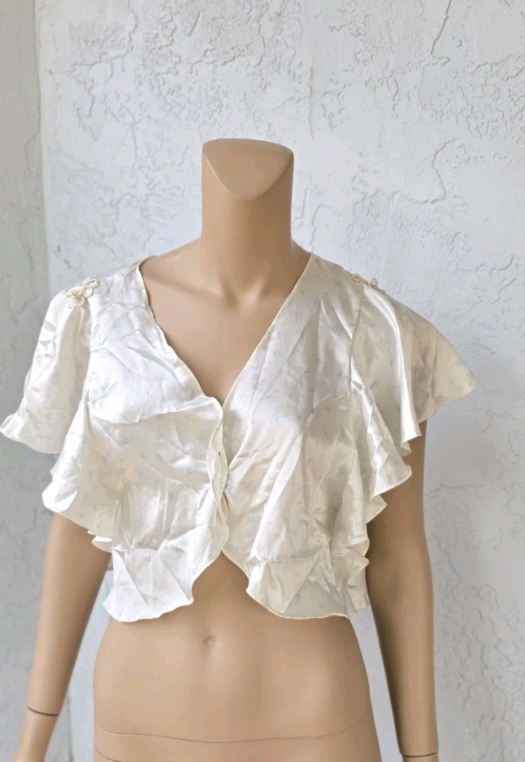 VTG Jessica Lynn Peignoir Satin Second Skin Nightgown Flutter Shawl Jacket SZ M