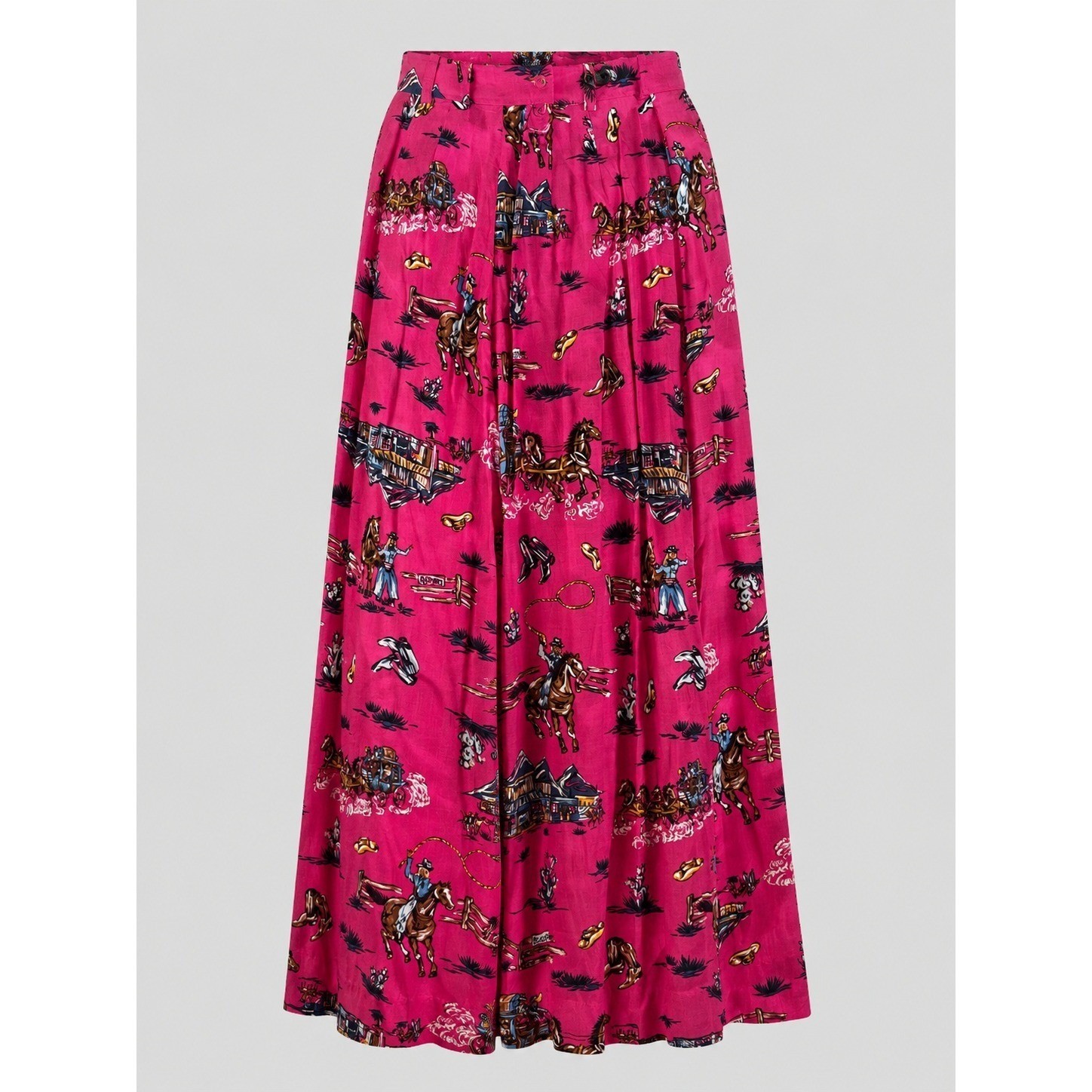 Vintage 90s Western Rodeo Horse Cowboy Print Pink Midi Skirt Womens M