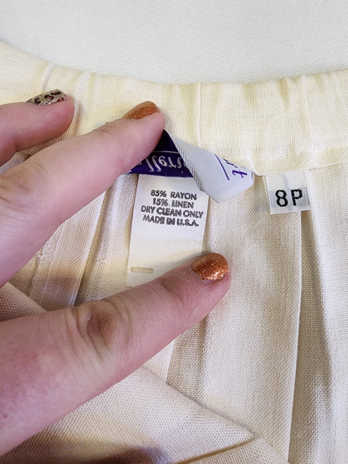 Galleria Sport Vintage Petite 8P Rayon Linen Pleated Side Zip Midi Geek Granny
