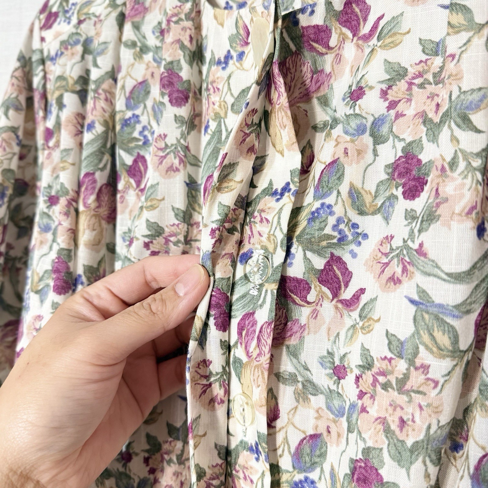 Vintage Deadstock Stuart Alan Floral Midi Dress Pleated Belted Made USA Size 16