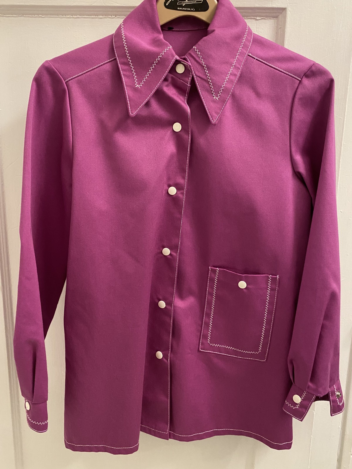 VTG 1970’s Purple Denim Chore Jacket with Zigzag stitching Size M