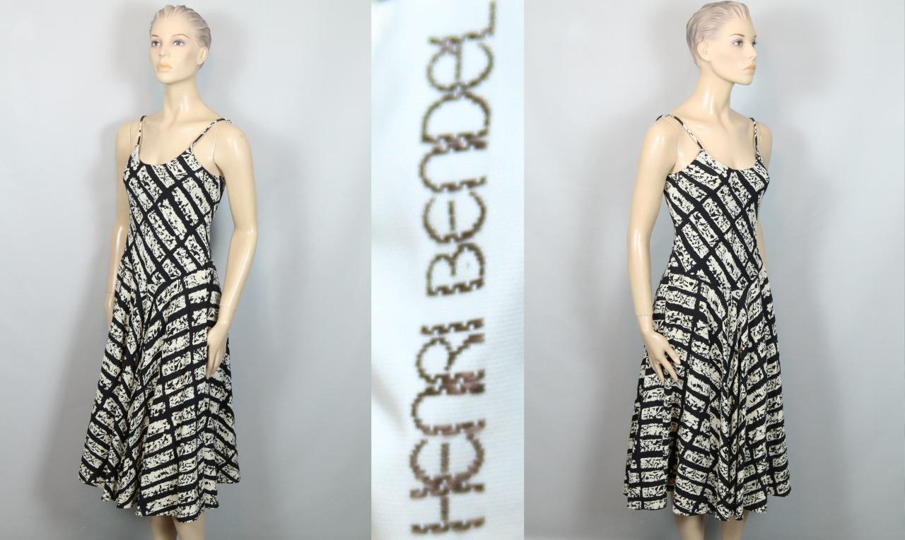 Designer Vtg HENRI BENDEL Black White Strappy Fit Flare Strappy Dress 6