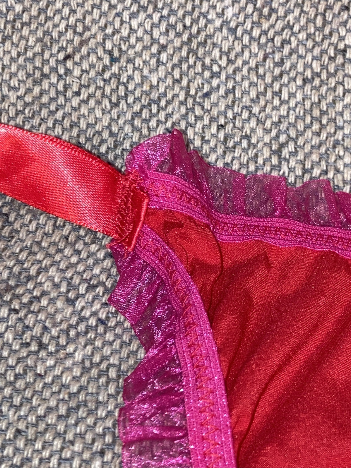 Victoria’s Secret Red Silk Satin Pink Ribbon Side Tie String Bikini Panties M L