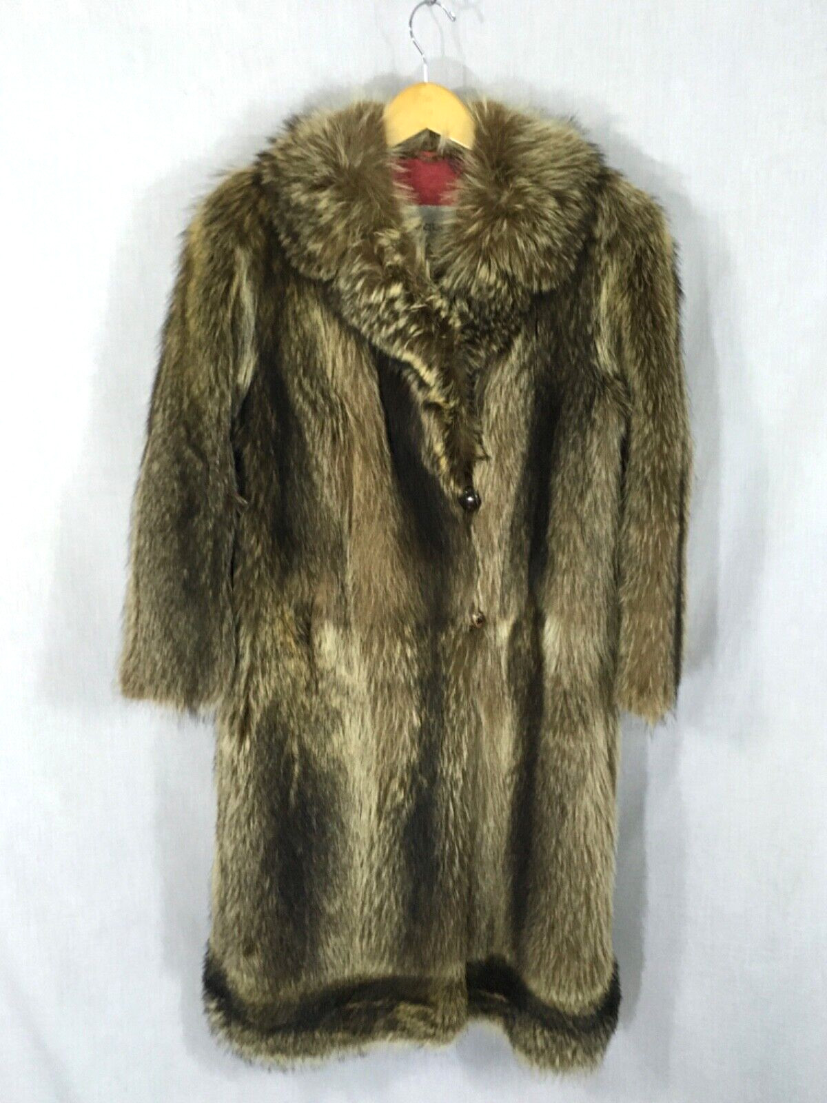Vintage raccoon Fur Coat, with striped fur hem ,L, (#46)