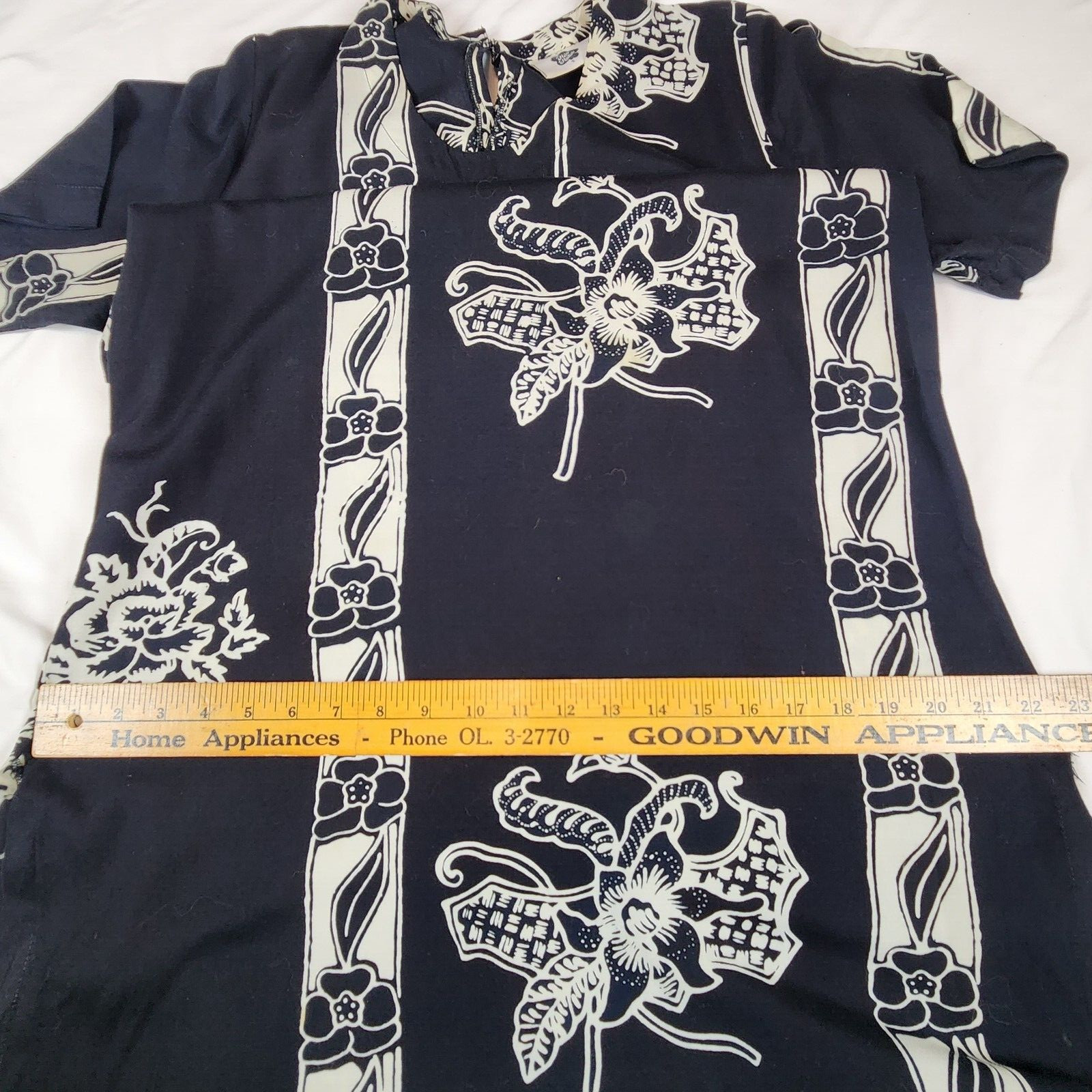 Vintage Hawaiian Hilo Hattie Dress S Black White Floral Long Sheath Side Slits