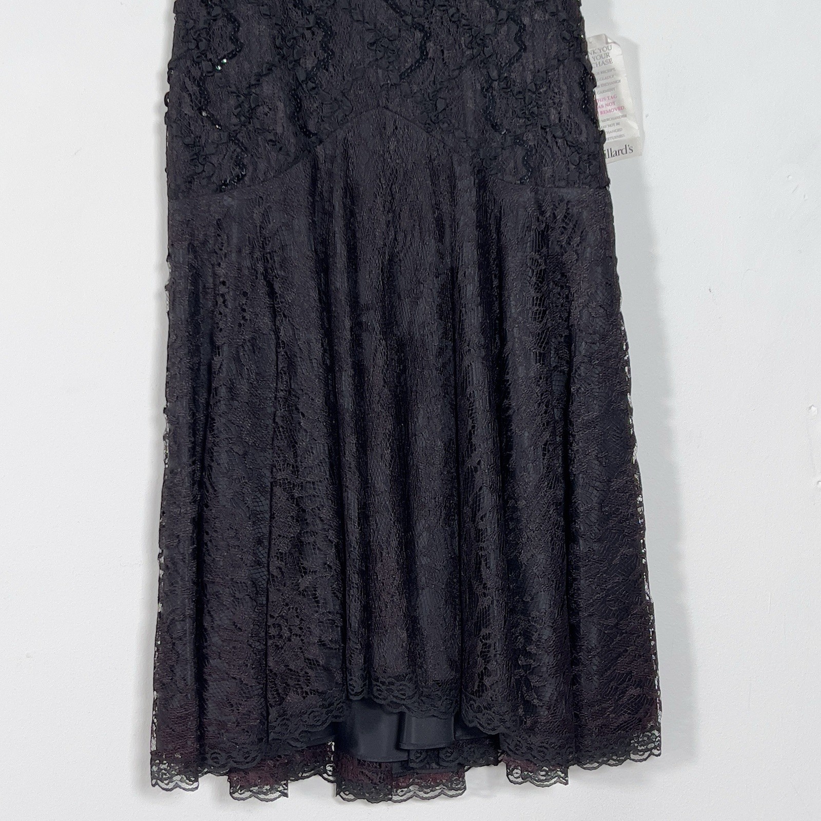 Vtg HW Collections Sequined Lace Overlay Midi Dress Sz S/XS Black Scoop Back