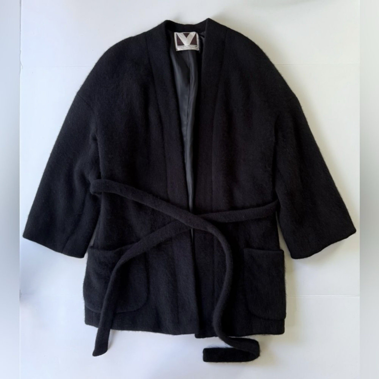Rare Valentino 1960s Vintage Kimono / Smoking Jacket Style Wrap Jacket Black S/M