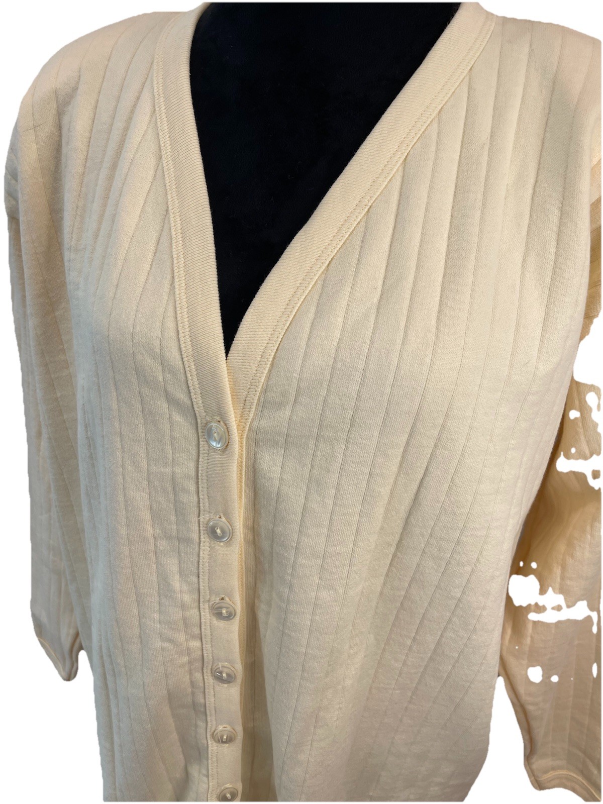 Nordstrom Vintage 1990s All Cotton Ladies Quilted Soft Yellow V-Neck Sweater Med