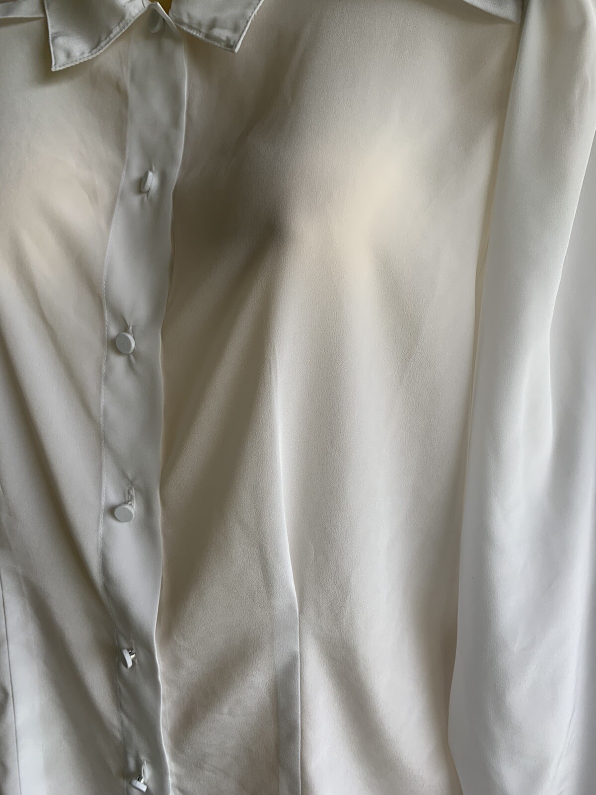 VINTAGE Lady Manhattan Sheer Blouse/Shirt/Top Polyester White Long Sleeve SZ 14