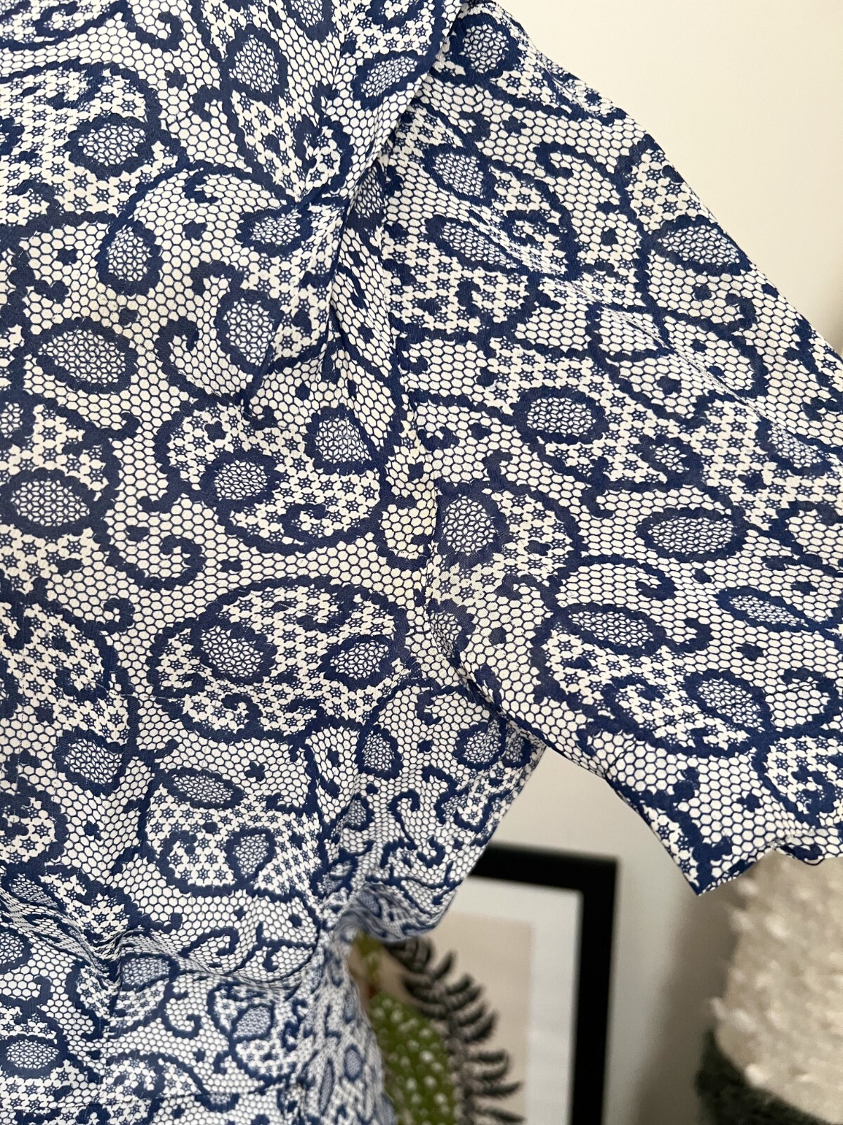Vintage 40s Blue 1940s Women’s Patterned Rayon Button Swing Day Dress