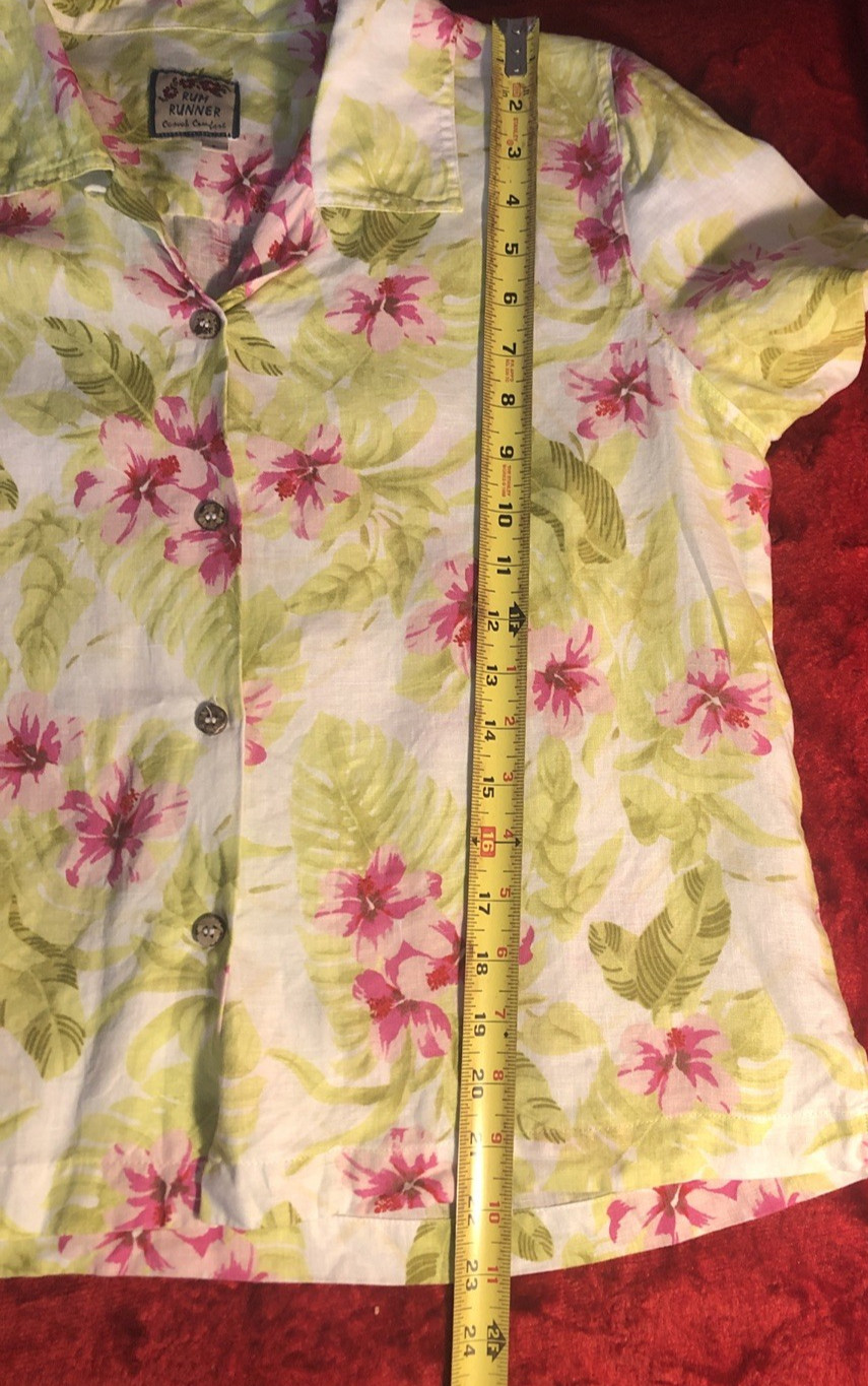 Vtg Rum Runner silk linen Hawaiian shirt womens LG 90s camp shirt resort wear