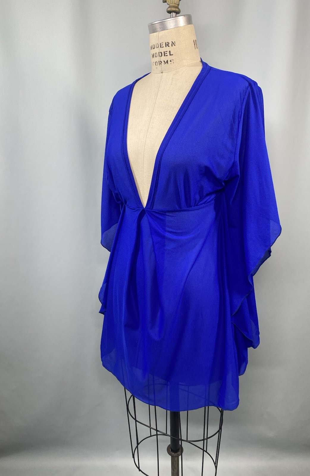 Vintage Top SIZE LARGE blue beach swim cover-up 70s Y2K 90s classic plunge sexy