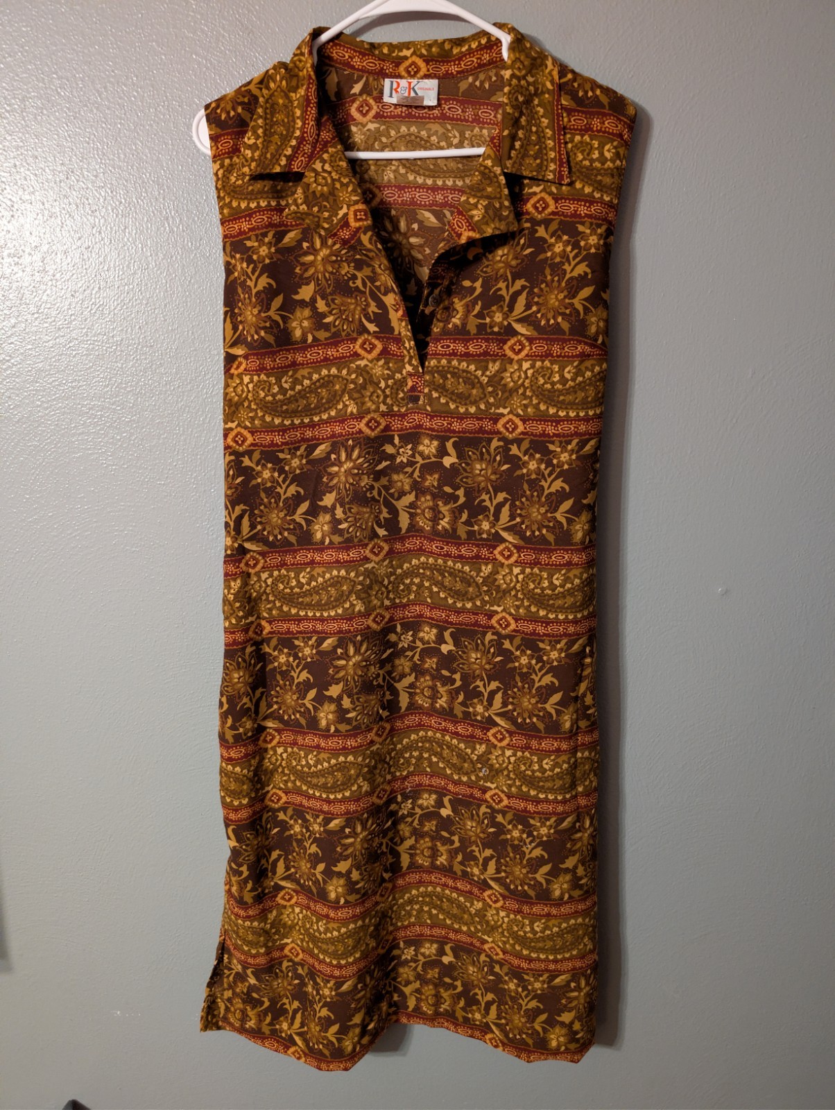 Vintage 90s R&K Originals Paisley Floral Dress 12 Brown Gold Whimsigoth Shift