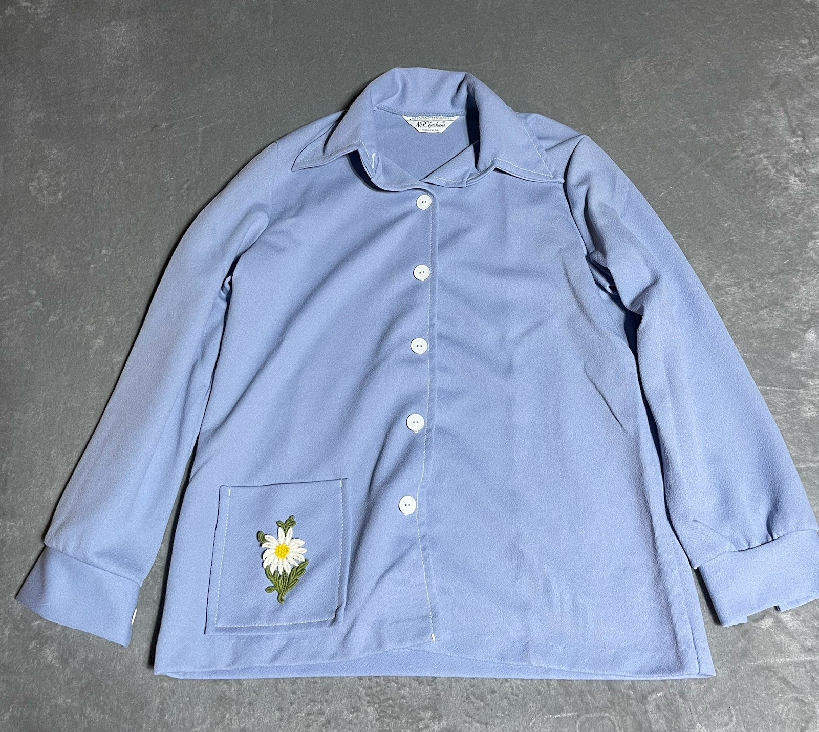 True Vintage NPC Fashions Shirt Womens Large Blue Long Sleeve Button Up 60s 70s