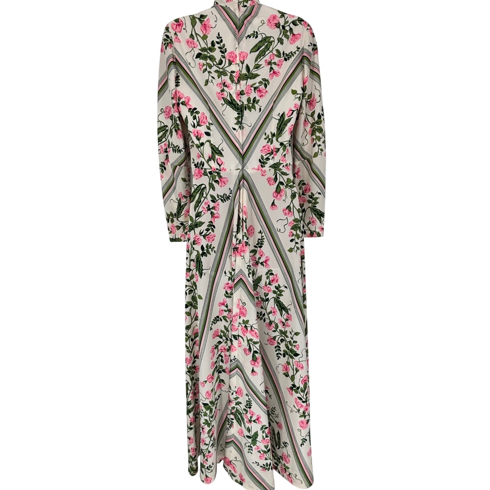 Vintage Julie Miller California 70s Floral Chevron Maxi Dress Pink Green Sz 12