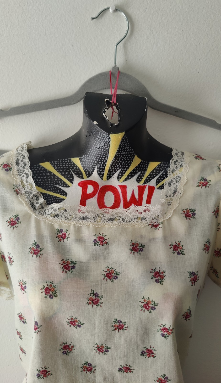 60s Vintage Coquette Dollette Cream Floral Lacy Milkmaid Babydoll Top Size M/L