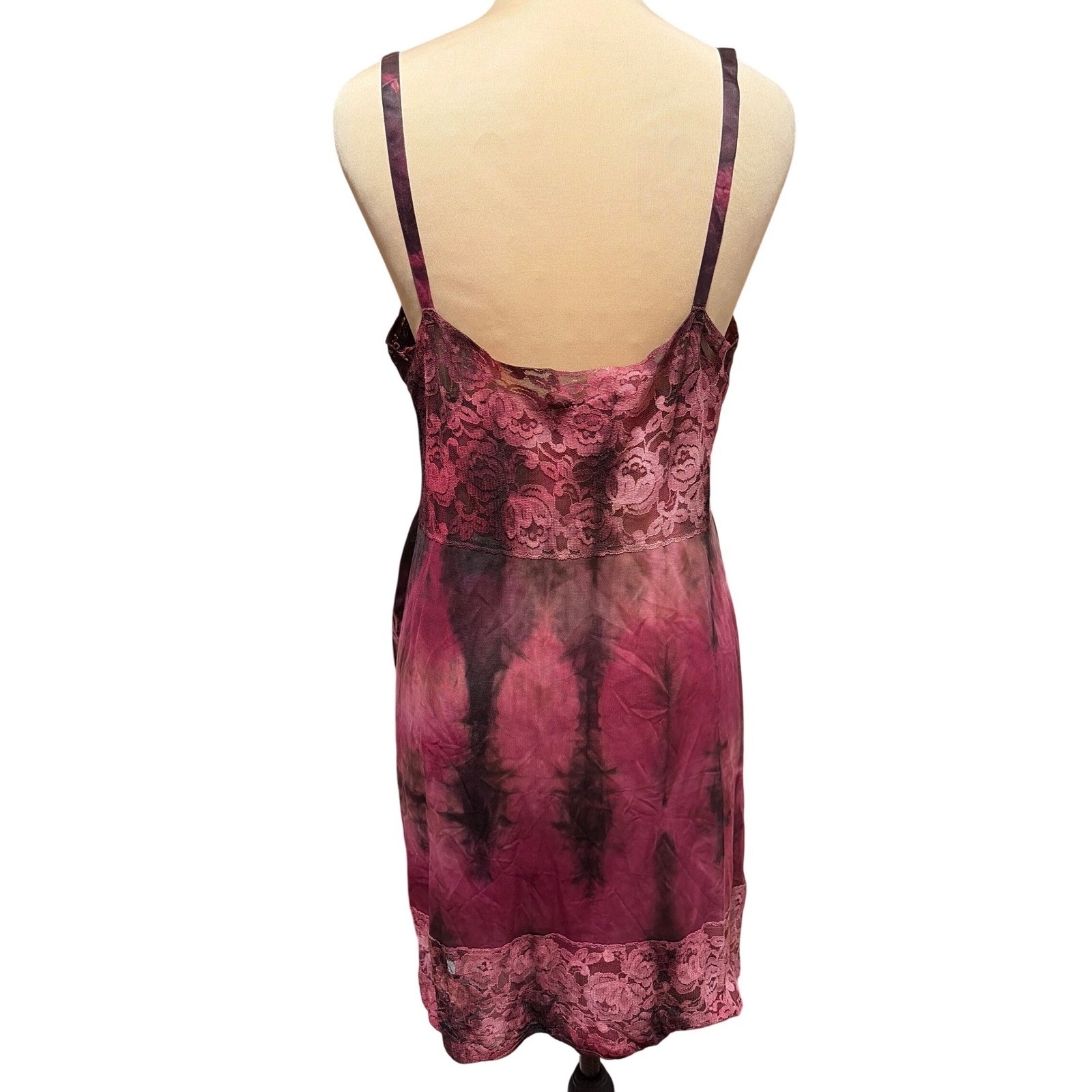 VTG Burgundy Lace S Slip Dark Romantic Goth Vampire Fairy Tie Dye Burgundy Y2K