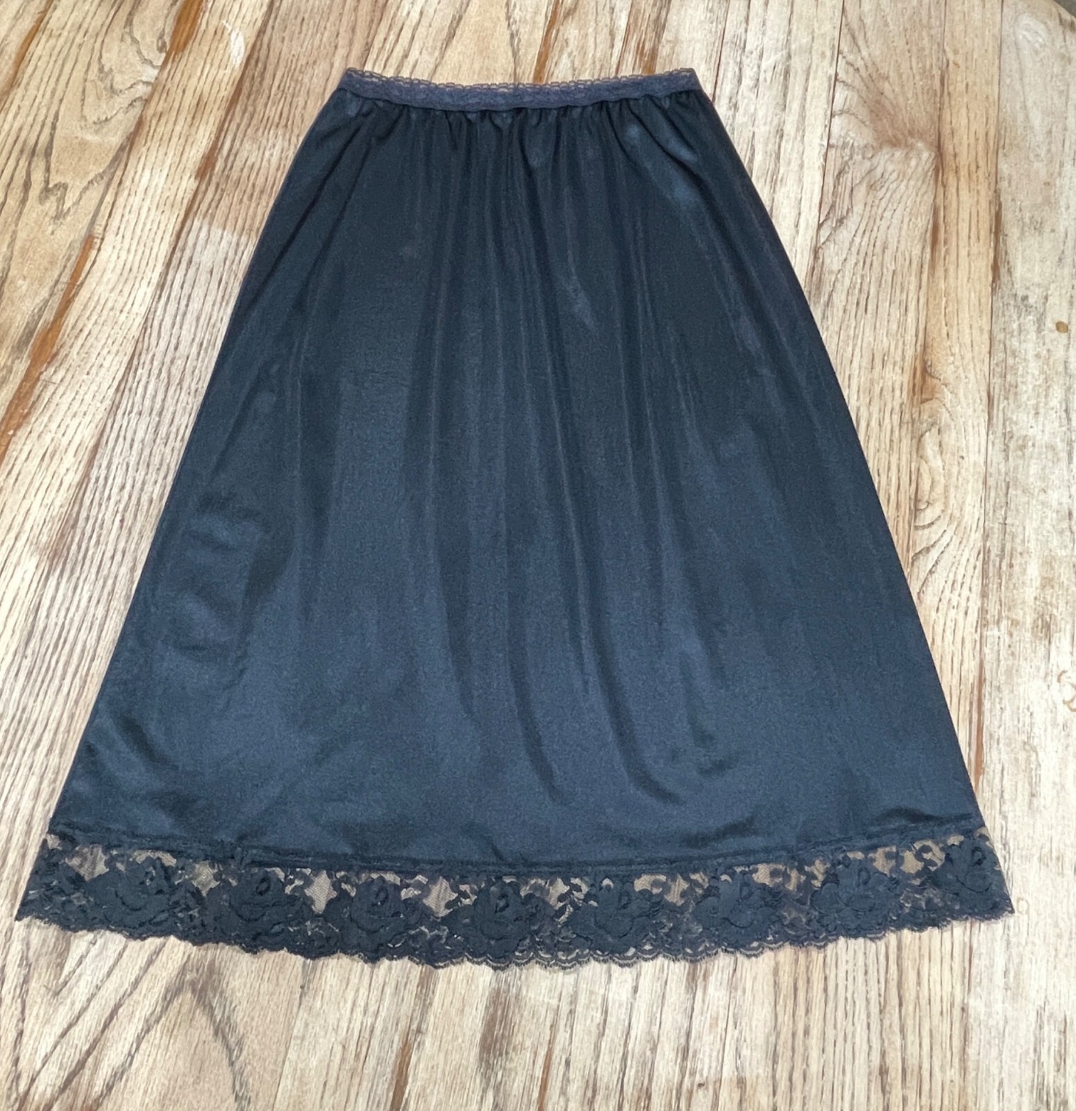 VTG Deena Slip Skirt Womens M Black Nylon Lace 27 in Made in USA