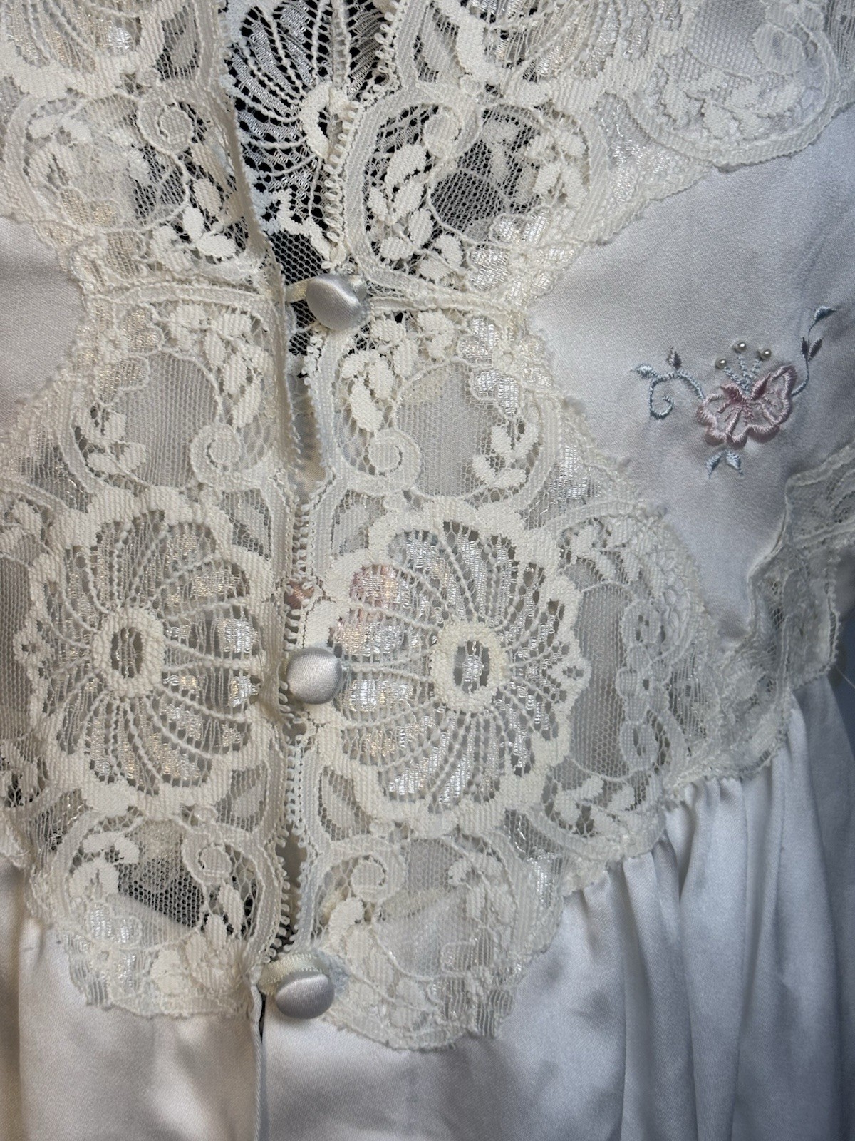 Vintage Barbizon Ivory Satin Lace Peignoir Set Gown & Robe 1950s Lingerie READ