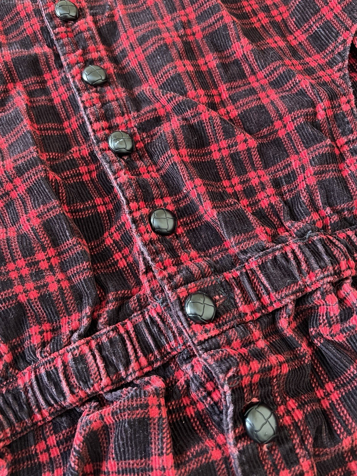 FADS Vintage Corduroy Plaid Dress – 100% Cotton, Elastic Waist, Grunge 90s Style
