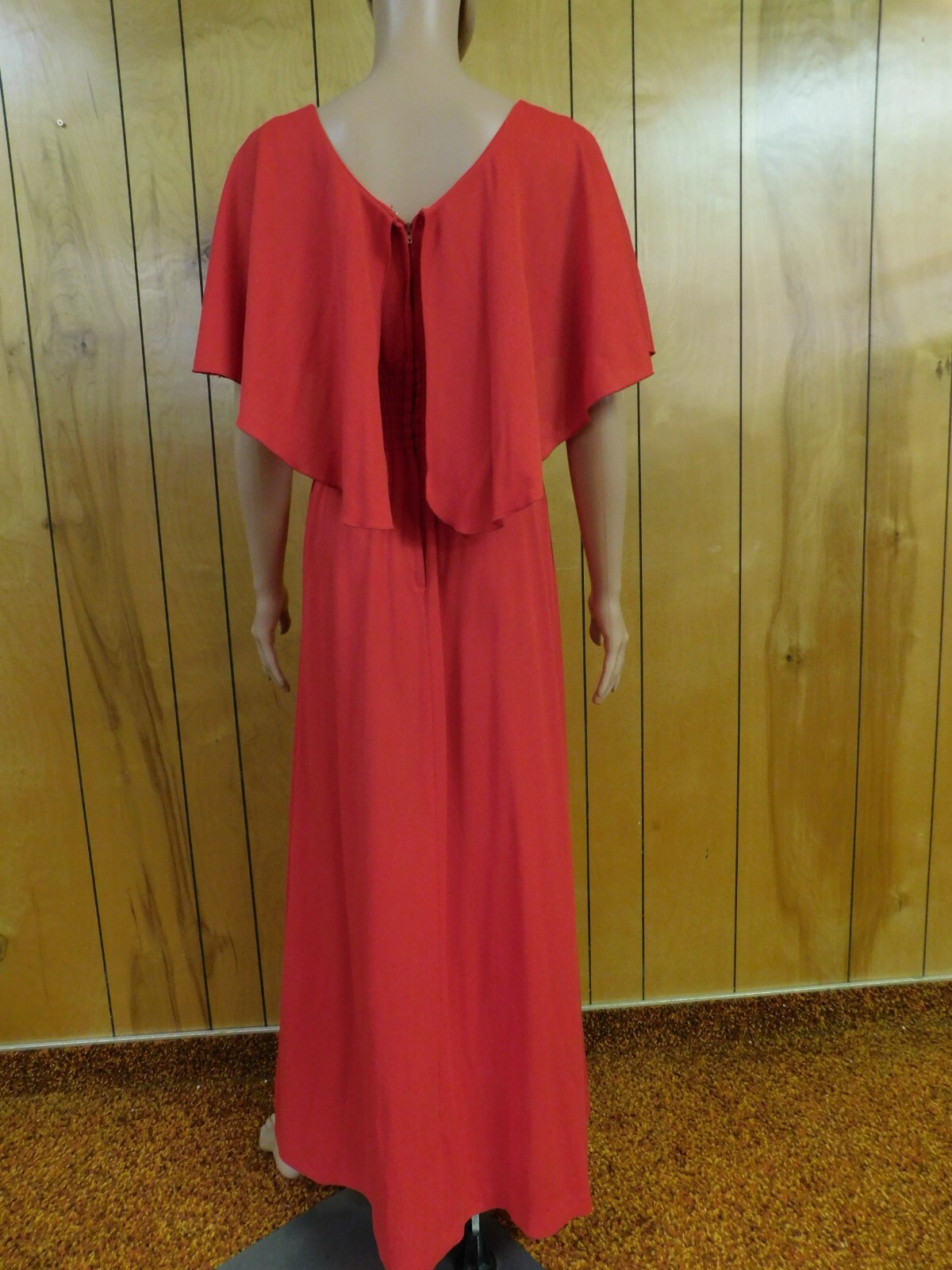 Vintage Red Polyester Gown Maxi Dress 26- 30″ W Soiled*