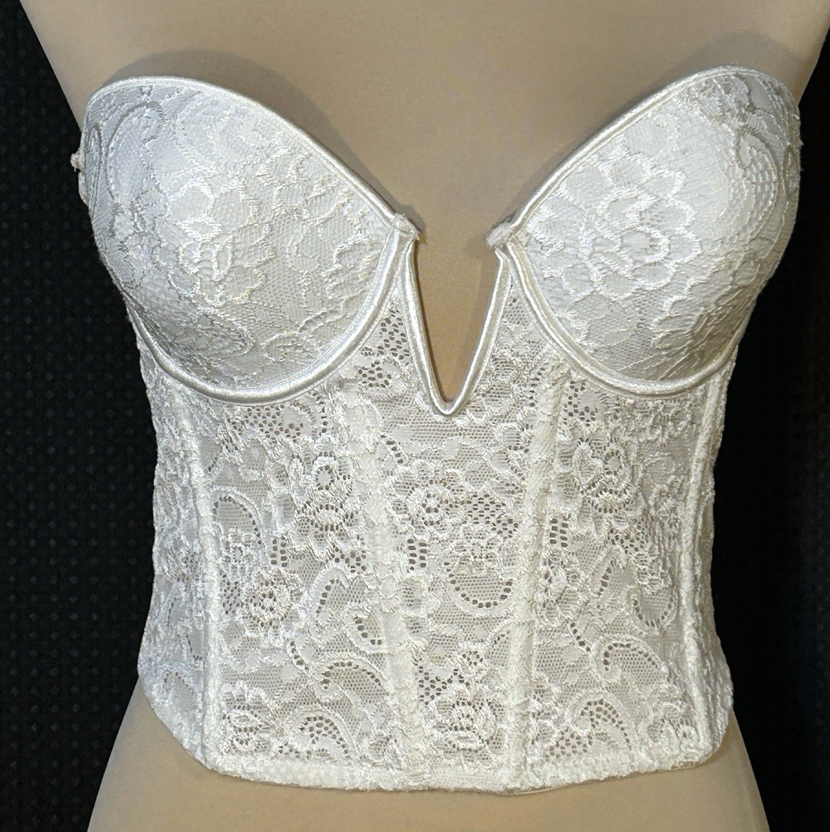 Vintage Vassarette Bustier corset Underwire Bra Lingerie White Lace 38 B