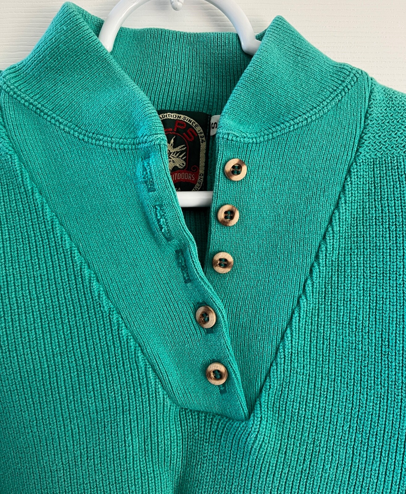 Vintage 1981 Alps Rugged Outdoors Green Cotton Fatigue Henley Sweater Womens XS