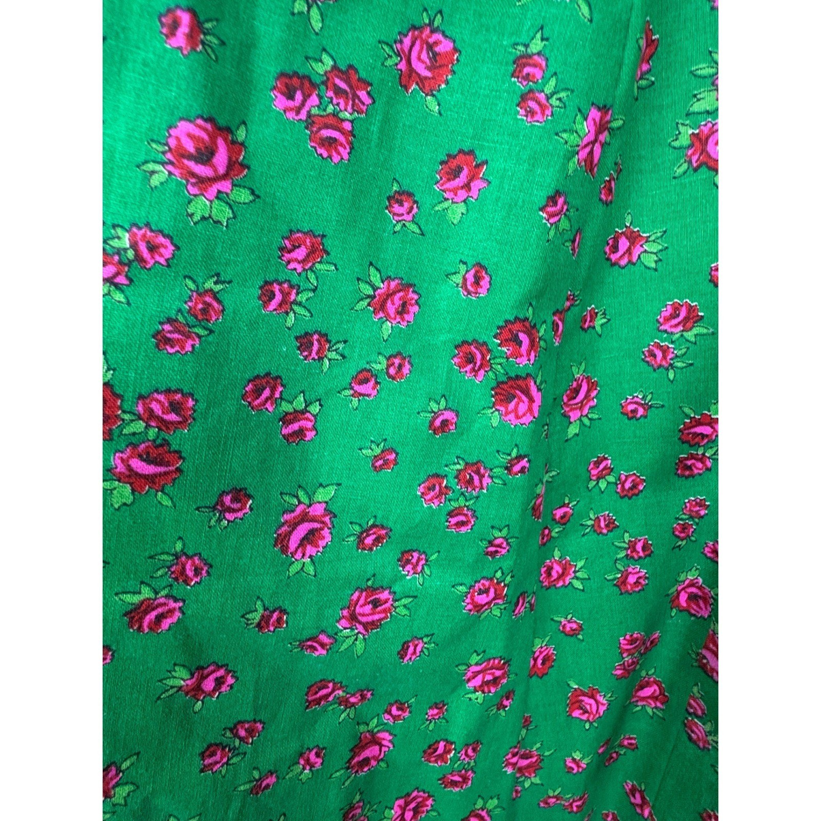 Lanz Original Vintage Green Pink Floral Rose Midi Dress Size 5/6 Cottagecore