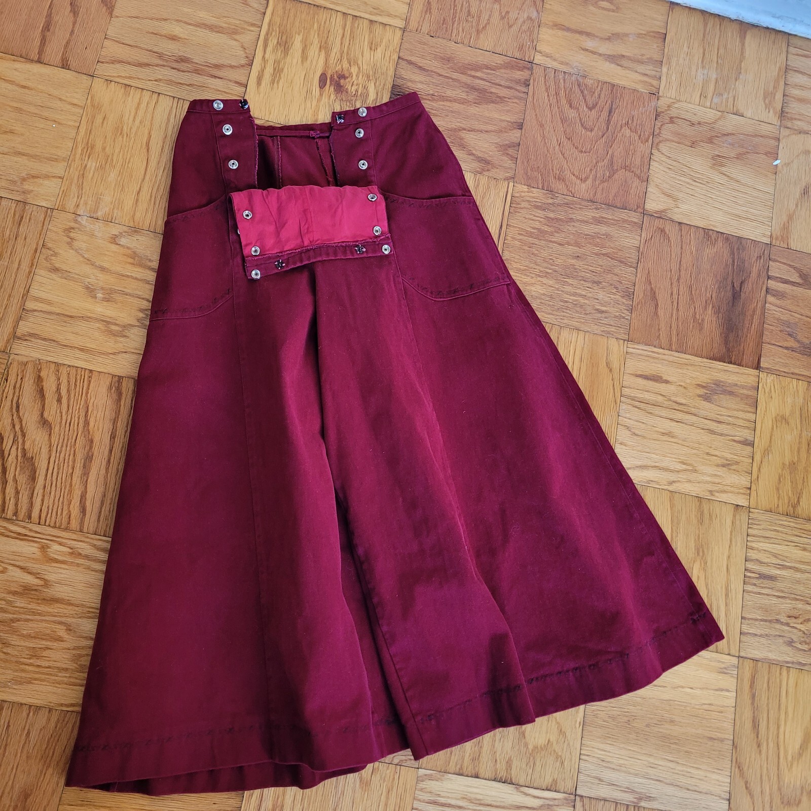 Vintage Maroon Wide Leg Bell Bottom High Waist Pant Hippy Rave 24″ Bell Size 29
