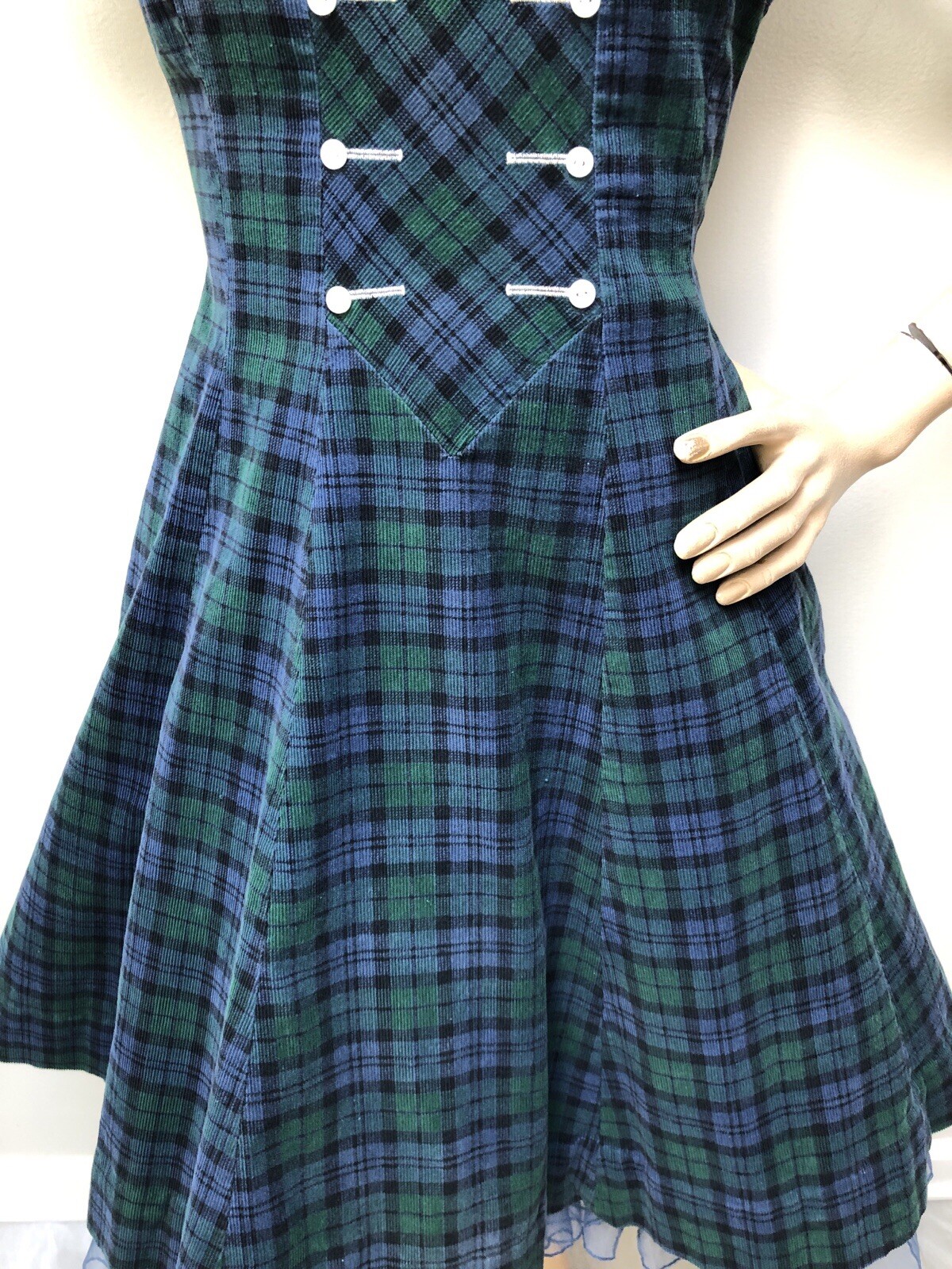 VTG 1950s Schoolgirl-Ingenue *TARTAN PLAID CORDUROY Audrey-Style JUMPER DRESS*