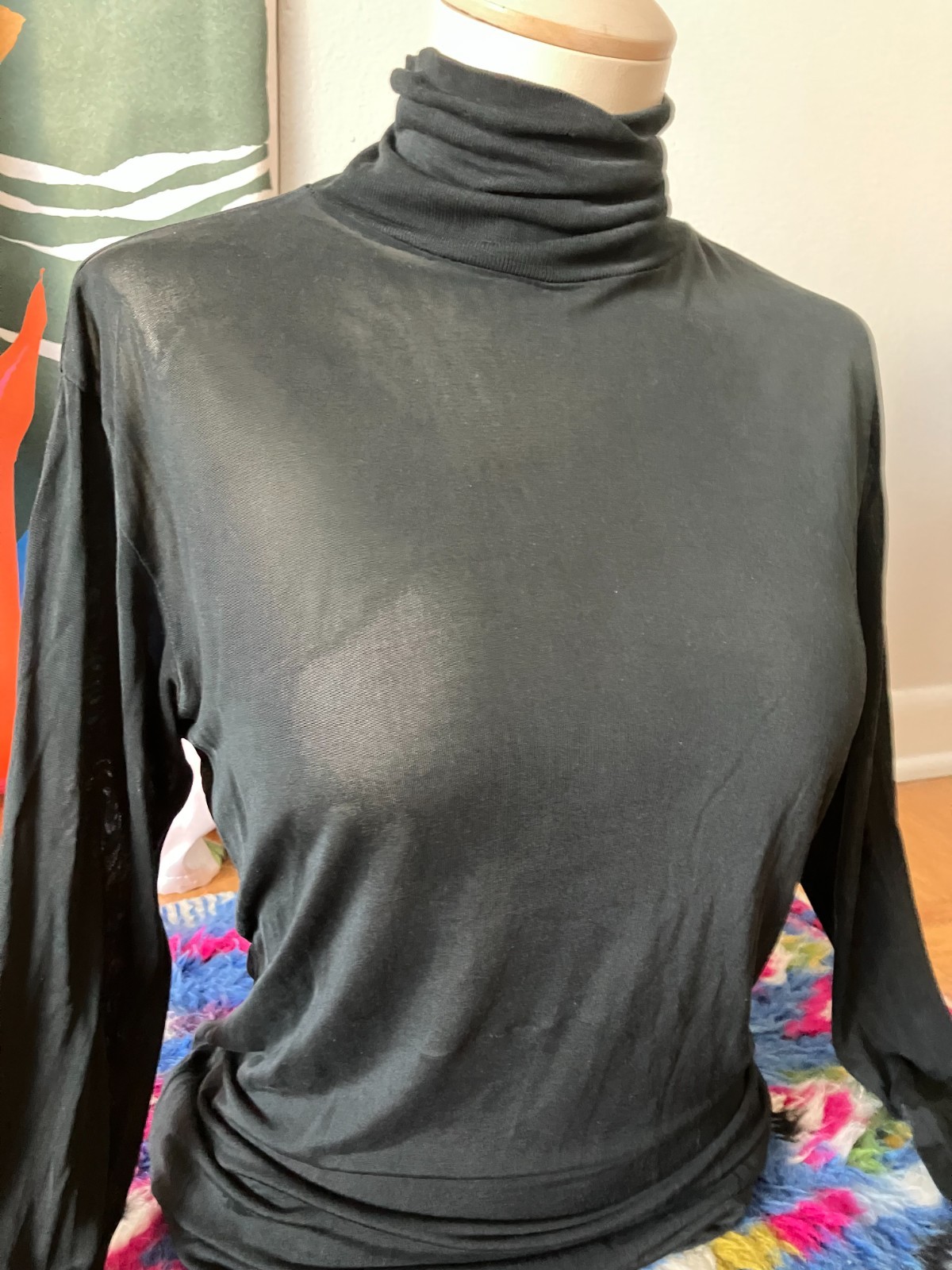 Vintage Lands’ End Silk Base Layer Shirt Women’s M Black Turtleneck Lightweight