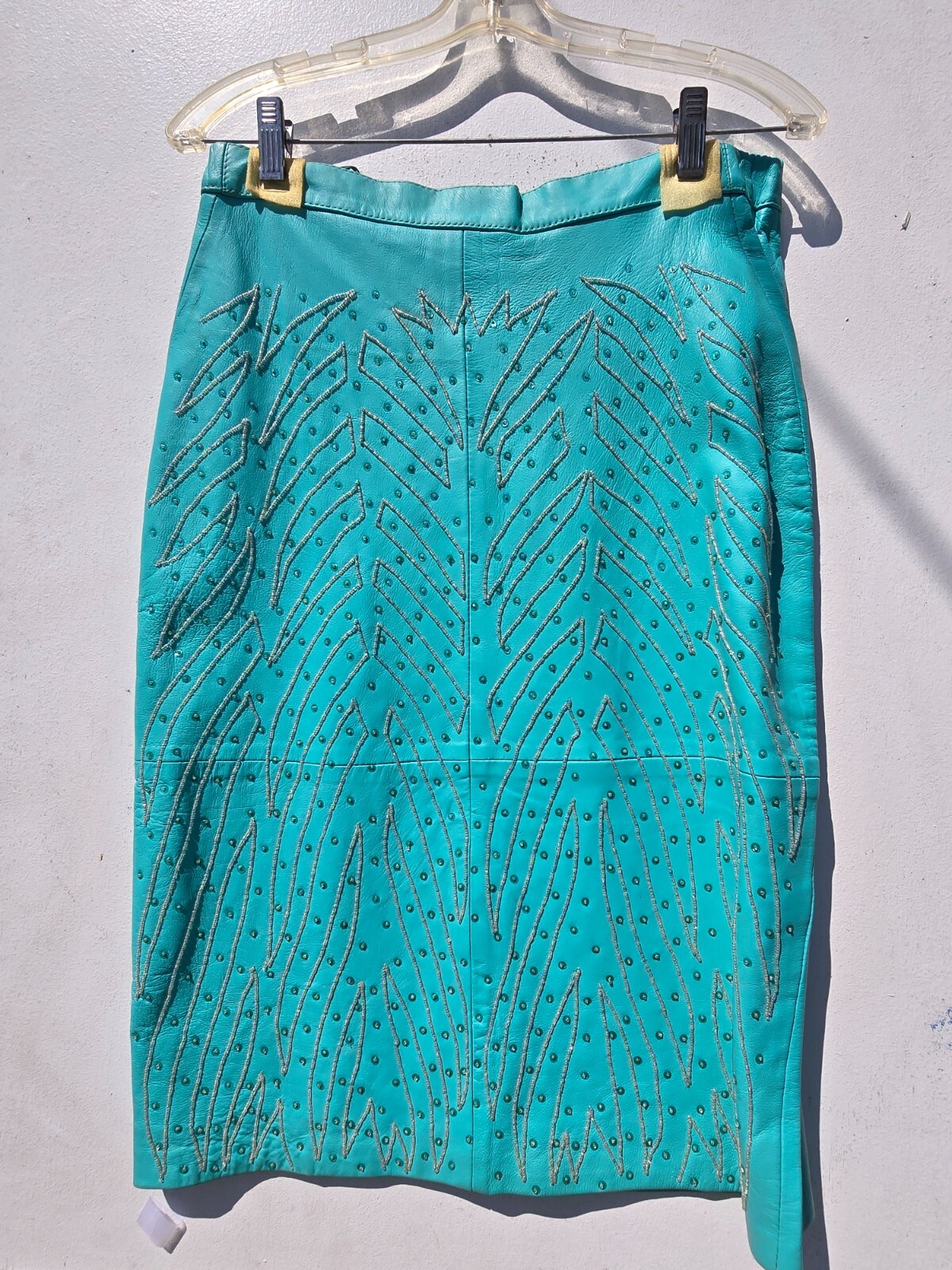 Vanna White Original Beaded Turquoise Leather 1980’s vintage Suit New W/Tags