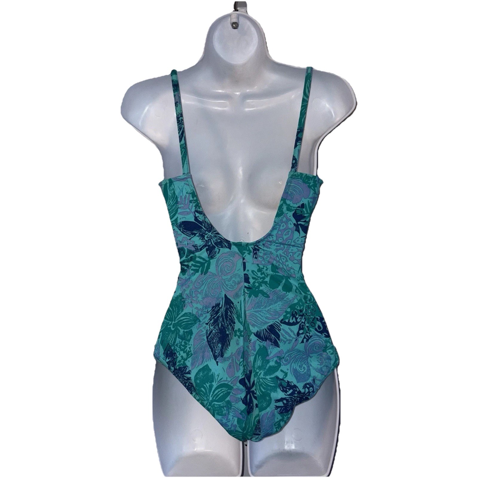Vtg Cole Of California 90’s One Piece Swimsuit Size 8 Blue Floral Metallic Print
