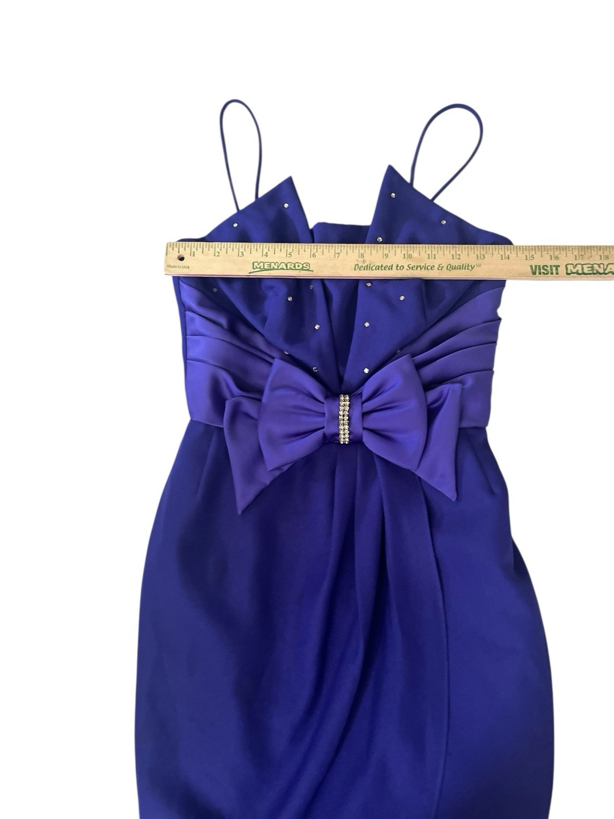 Vtg 80s Bari Jay Rhinestone Bow Party Dress 6 Made In USA Purple Sleeveless Mini