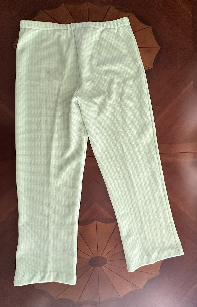 Green Plaid Polyester Pants 31×28 Lightweight Elastic Waist Vtg 70’s