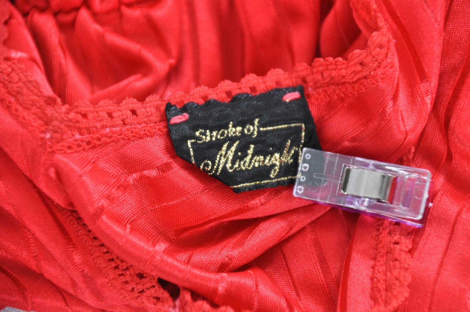 Vintage Red stroke of midnight slinky polyester V neck top no tie lingerie USA