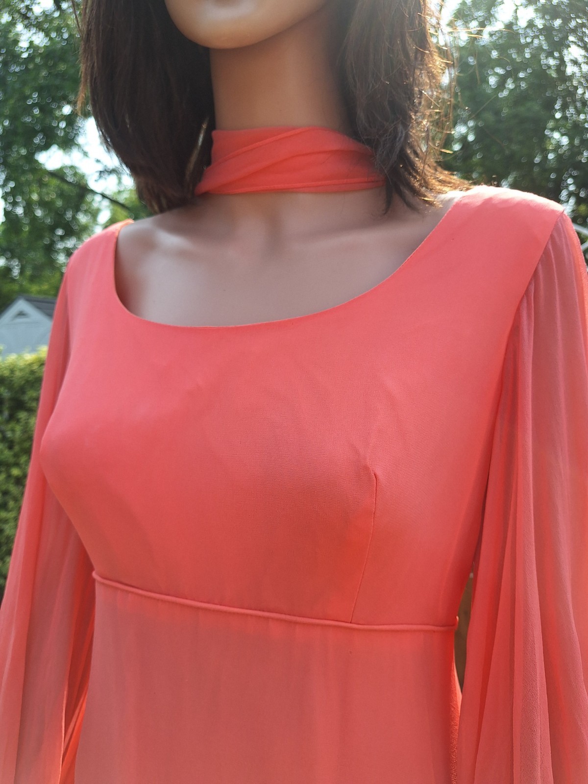 Mid-century Mod 1970s Empire Waist Chiffon Evening Gown Maxi Dress Bridesmaid L
