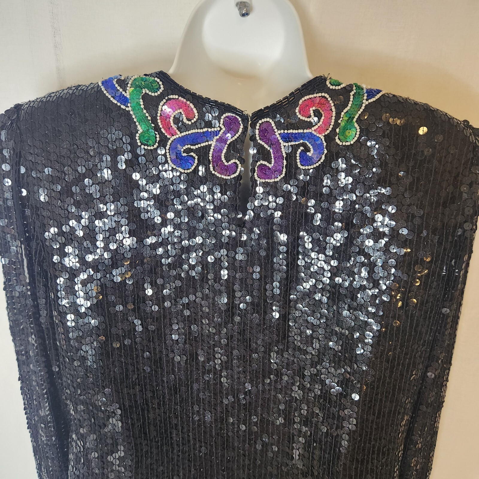 Vtg 80s Sweelo Beaded Blouse Sz S Evening 100% Silk top New Years party sequin