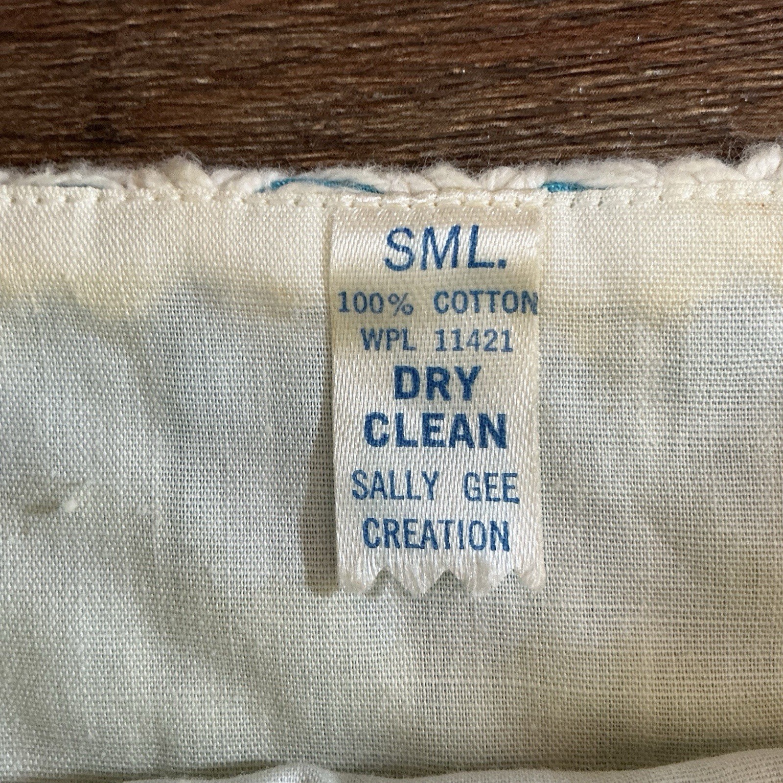 60s VTG Sally Gee Creation Cream Teal Woven Ribbon Fringe Tank Top Sz S USA 21D8