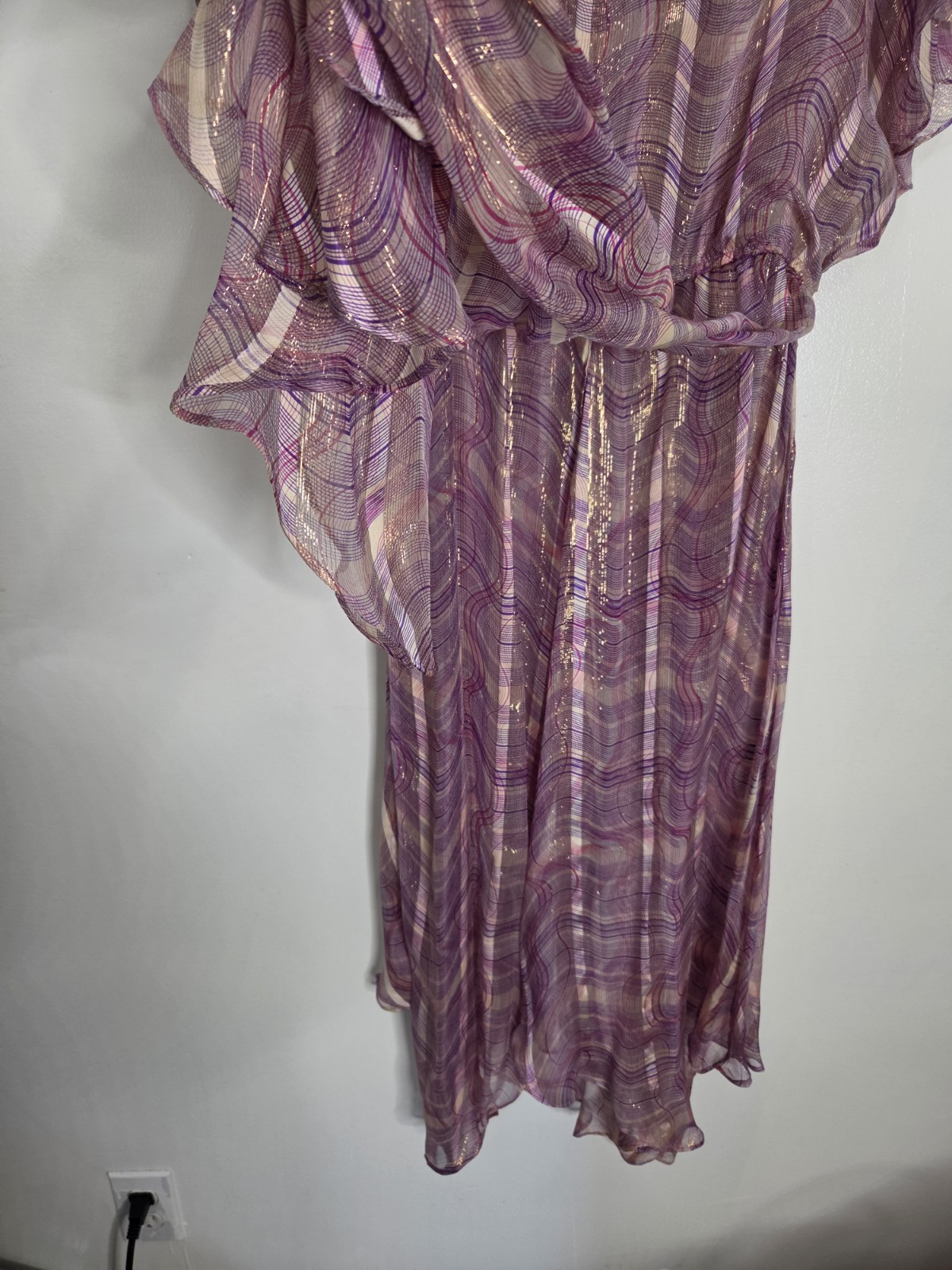Vintage The Silk Farm Icinoo 100% Silk Metallic Gold Lurex Purple Dress 10