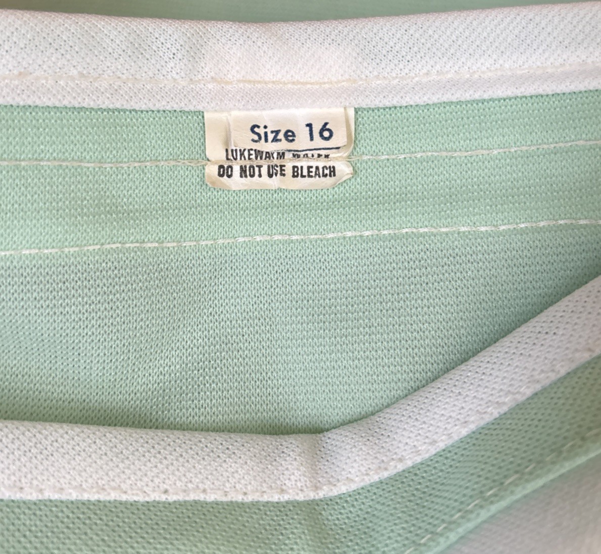 Vintage 1970s Dress Mint Green Butterfly Accent White Trim Summer Size 16