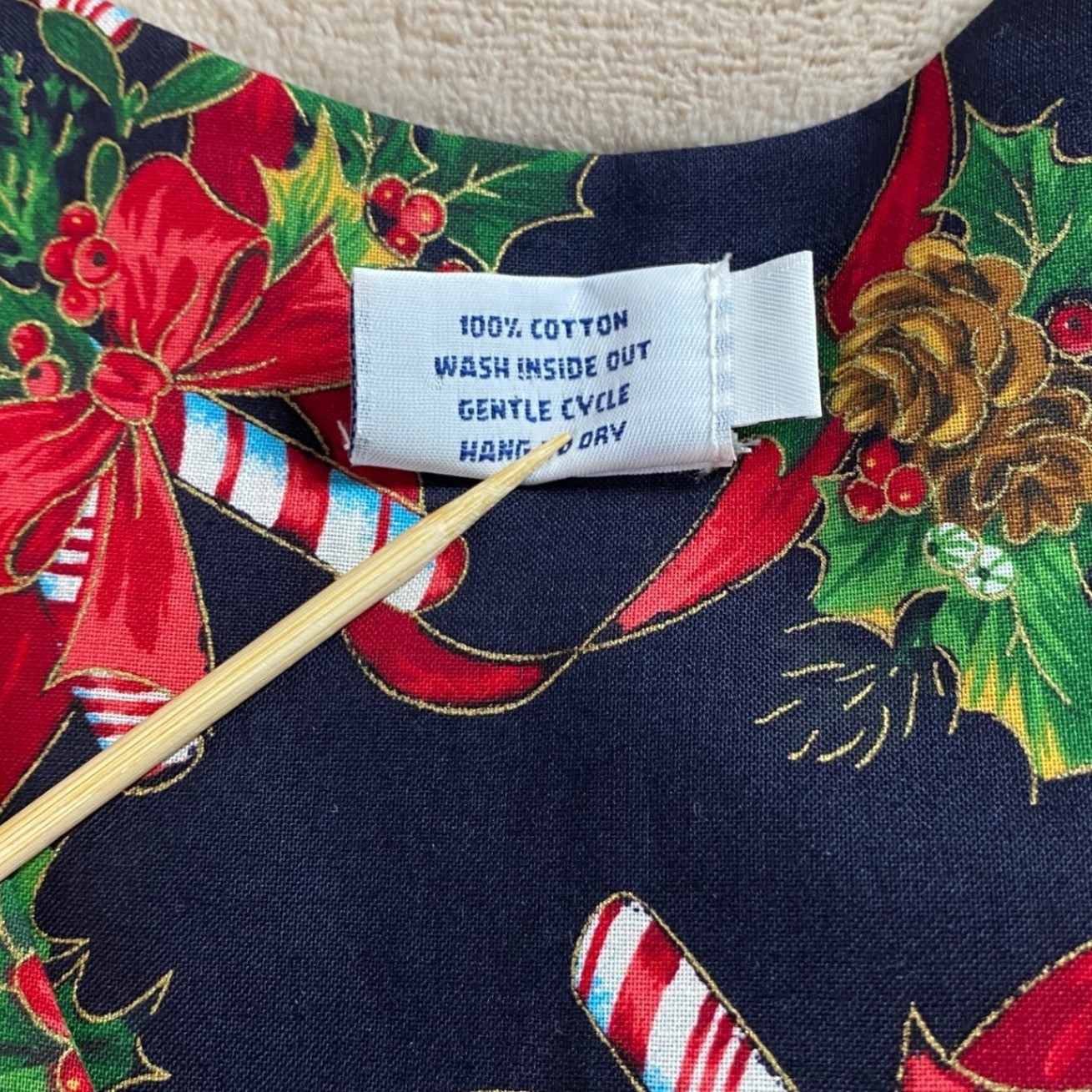 Vintage Dogwood Lane Christmas Dress Womens Medium Navy Blue Novelty Button Midi