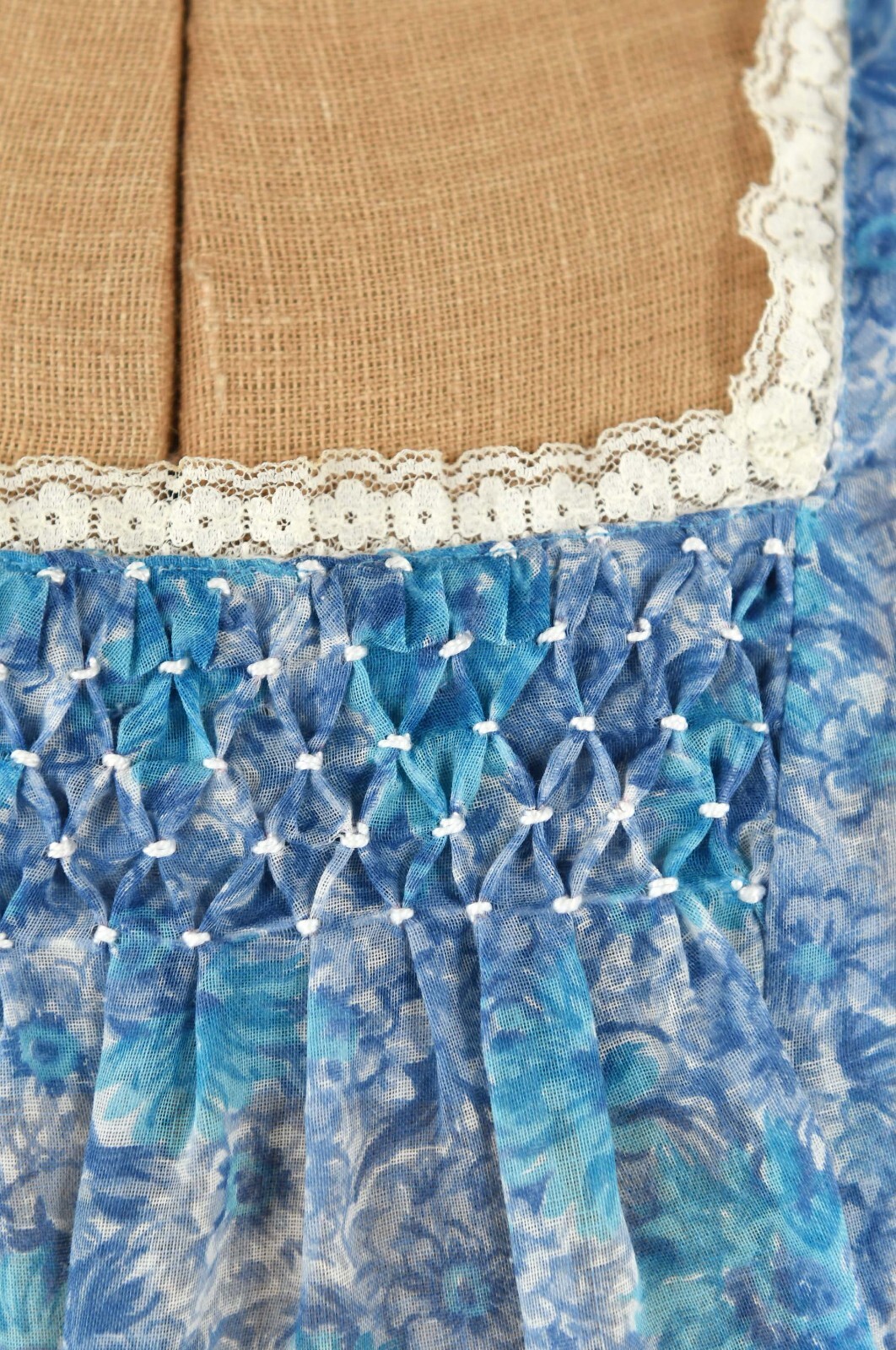 Vintage 50s Semi Sheer Cotton Blue Floral Novelty Print Cottage Prairie Dress M