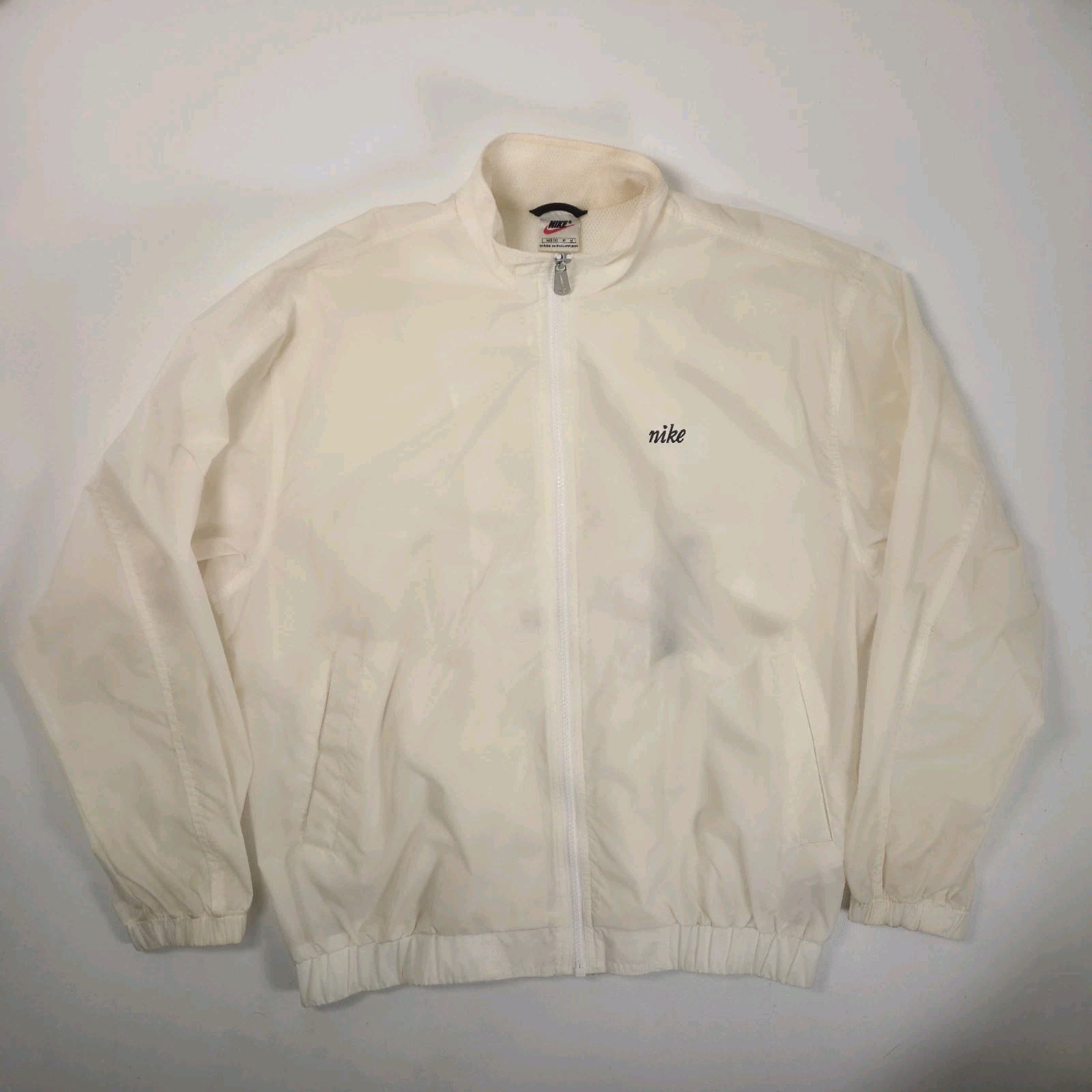 VTG 90s Nike Script Womens Packable Windbreaker Jacket Medium Ivory Athleisure
