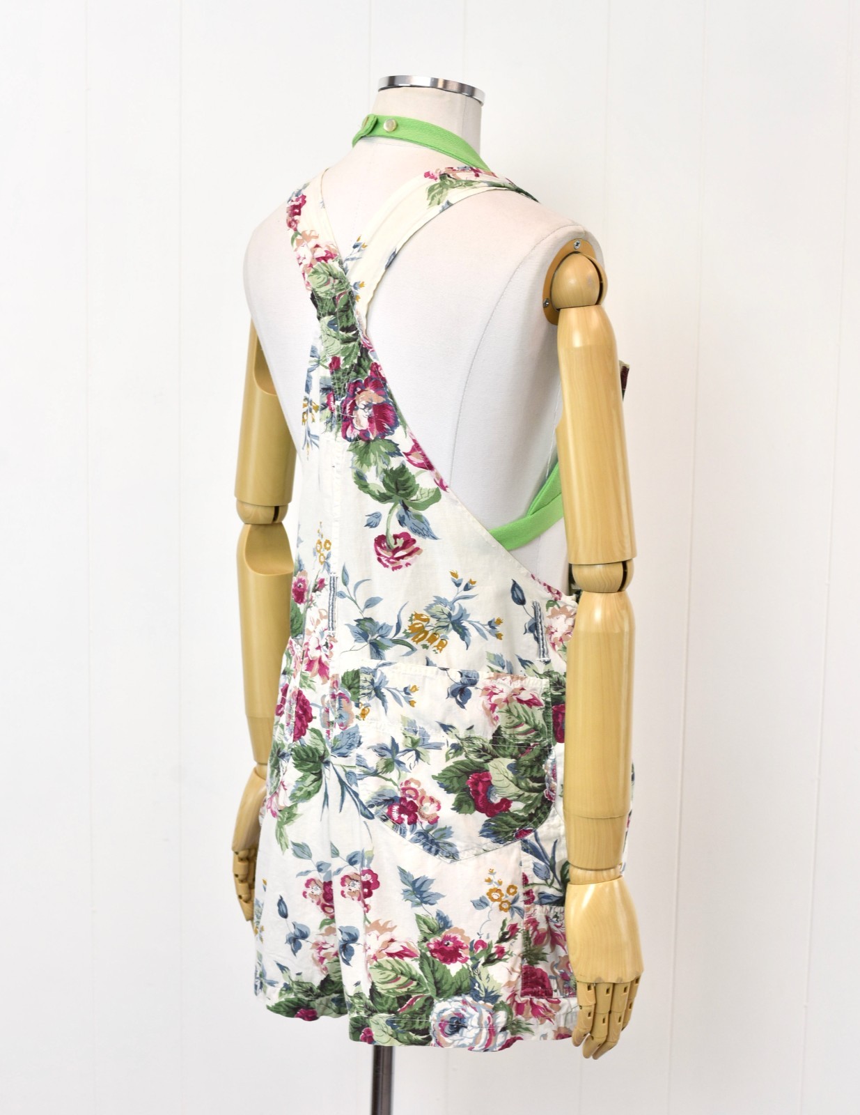 Vintage 1990s Rose Floral Print White Cotton At Last Romper Overalls Shorts